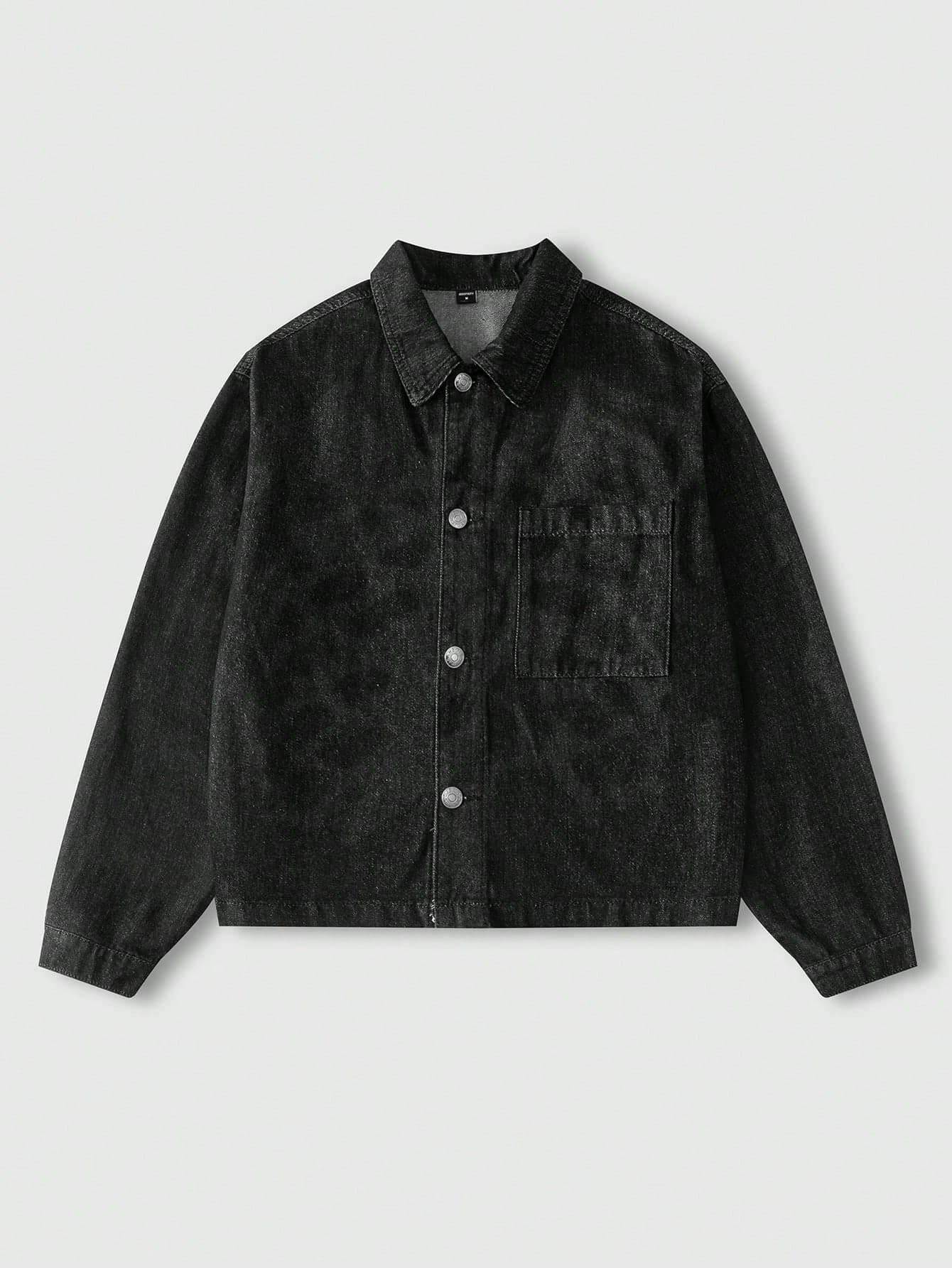 Manfinity EMRG Men Distressed Laser Washed Black Denim Top, Fall