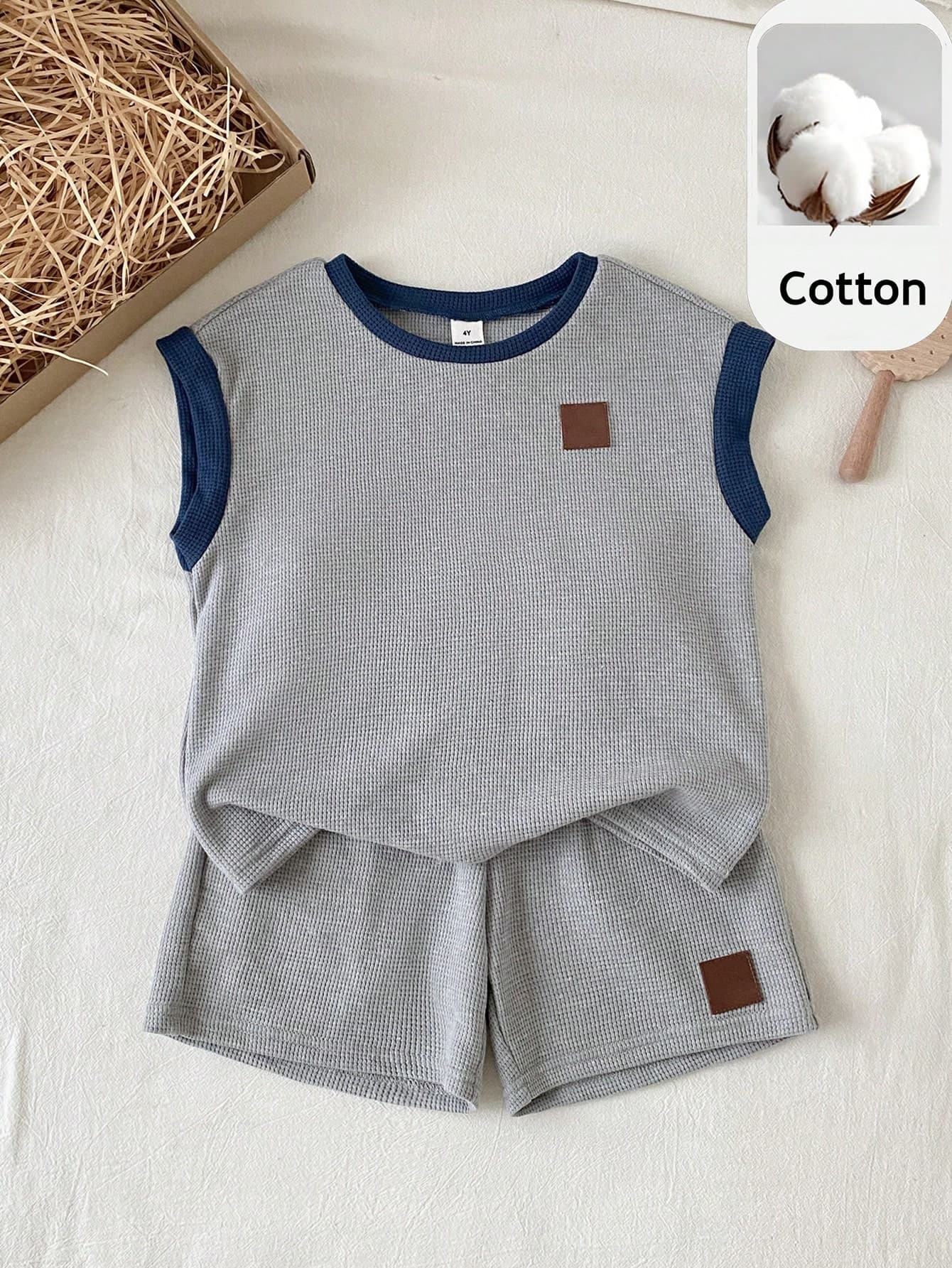 PrepCrw 2pcs Kids Boy Casual Colorblock Crew Neck Pullover T-Shirt And Shorts Knit Tracksuit Set,Summer Outings,Family Gatherings,Back To School,Sports Outfit