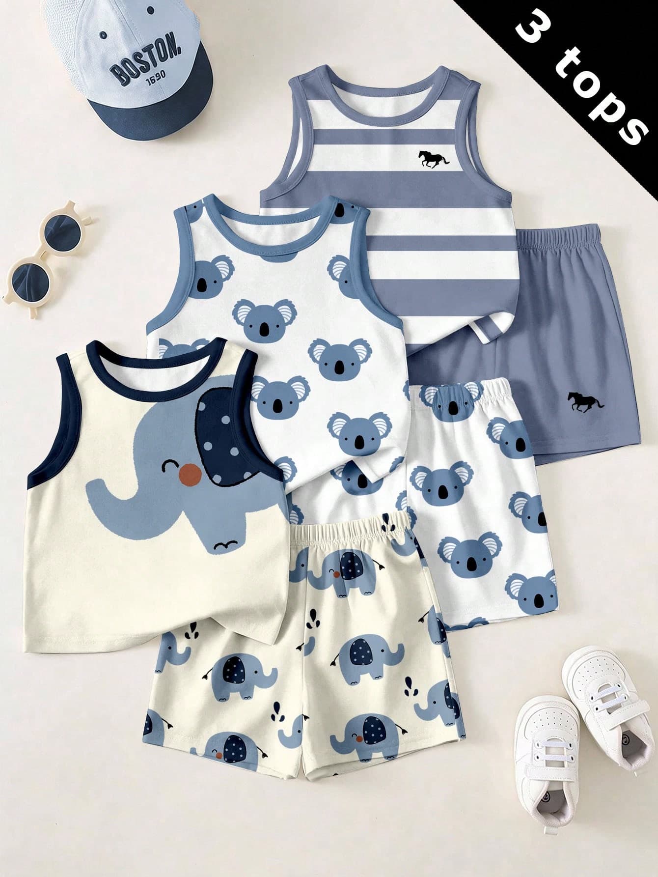 Baby Boy Casual Simple Tank Top 3pcs Set Suitable For Summer