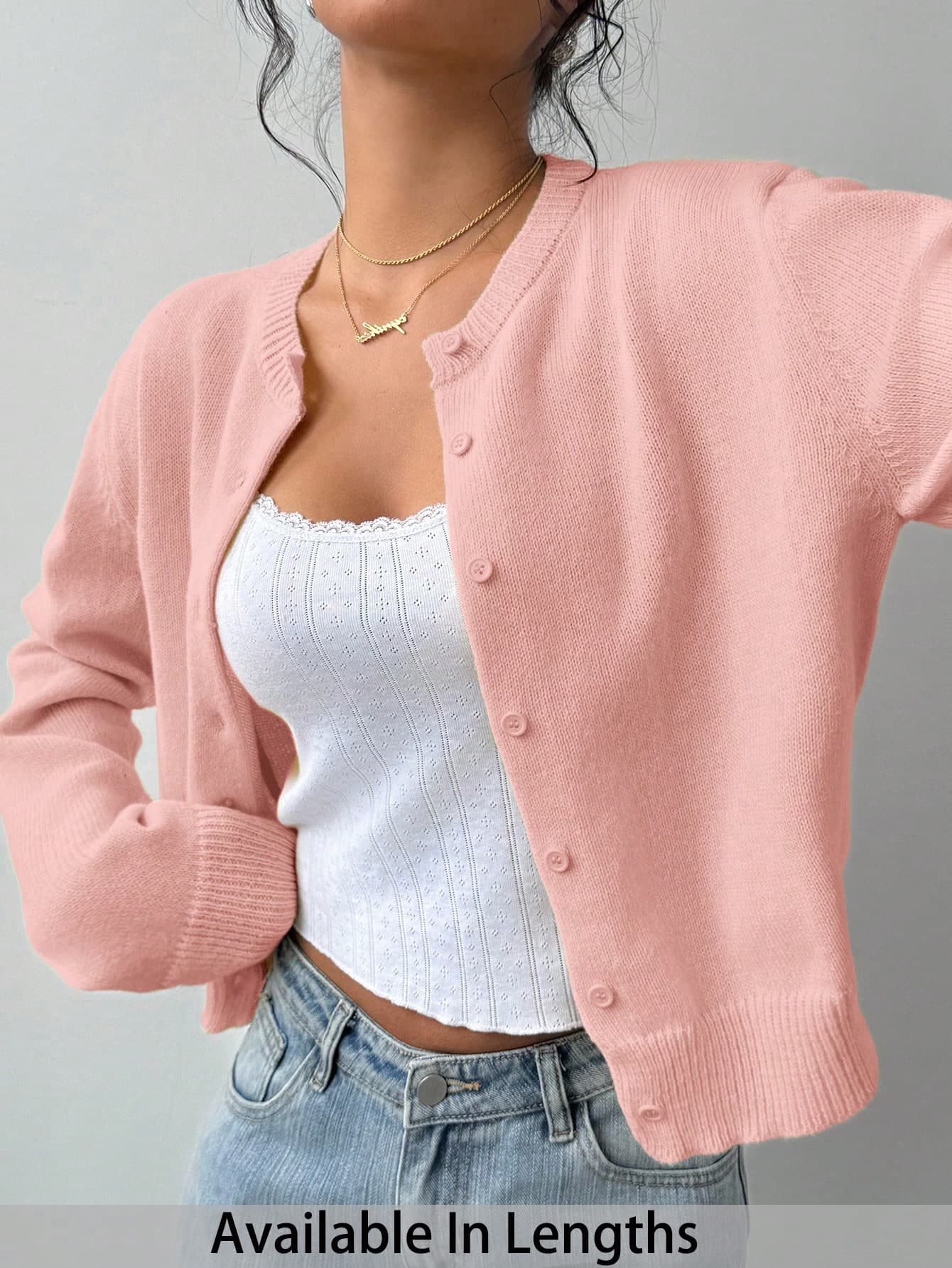 SHEIN Tall CURVE Plus Size Casual Solid Color Round Neck Long Sleeve Loose Cropped Women's Cardigan Sweater Fall Winter