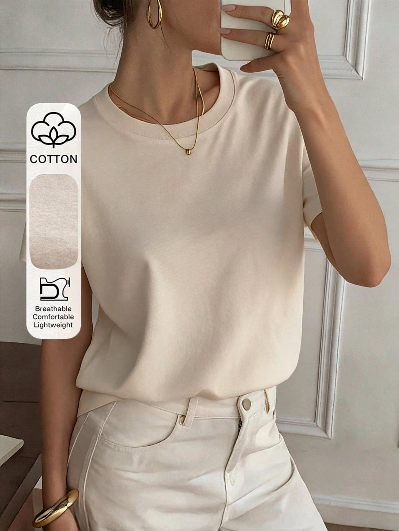 DAZY Women's Casual Solid Color Round Neck Short Sleeve T-Shirt, Summer