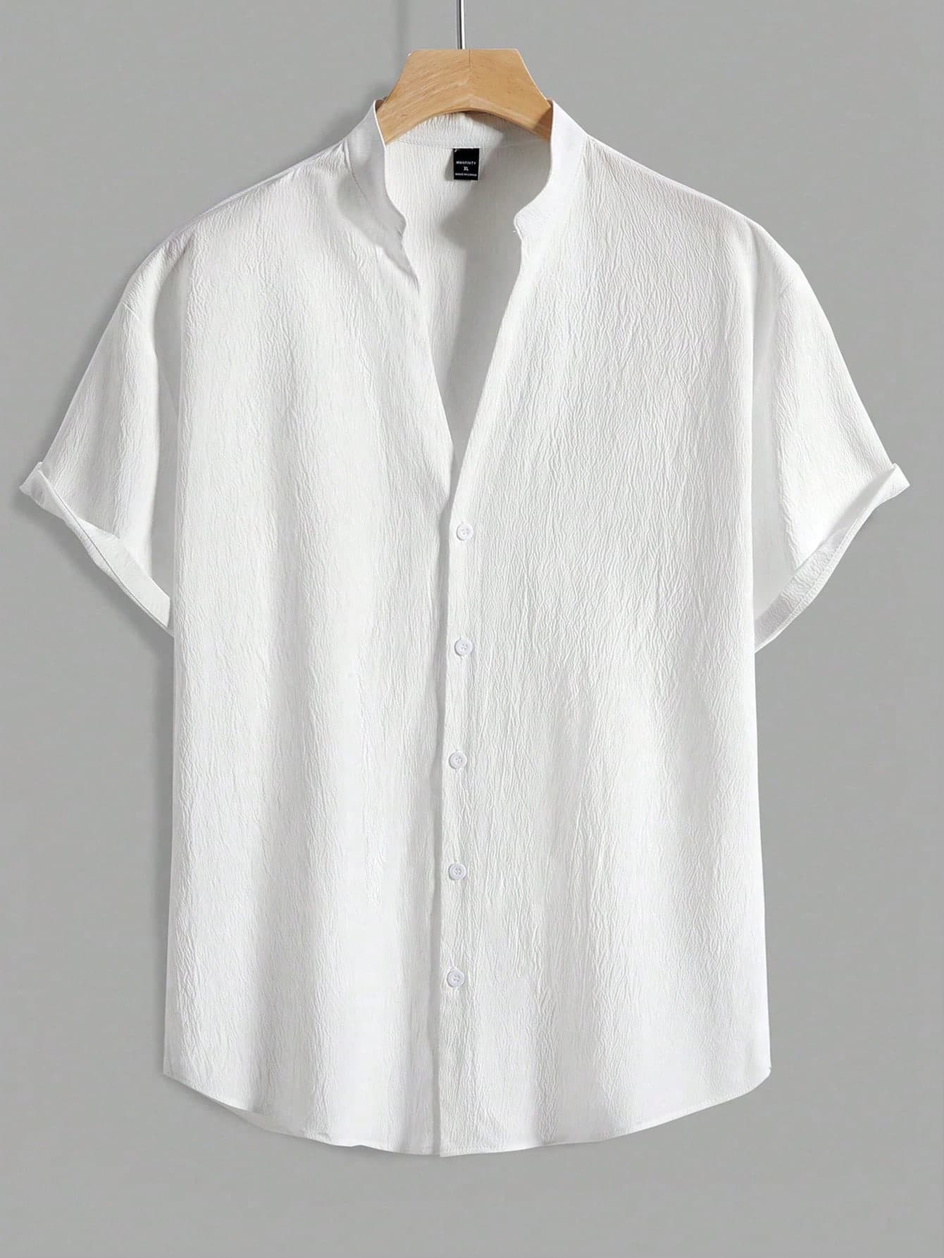 MENRIVO Men Summer Solid Color Button Front Short Sleeve Casual Shirt, Plain White Beach Shirt For Husband, Formal