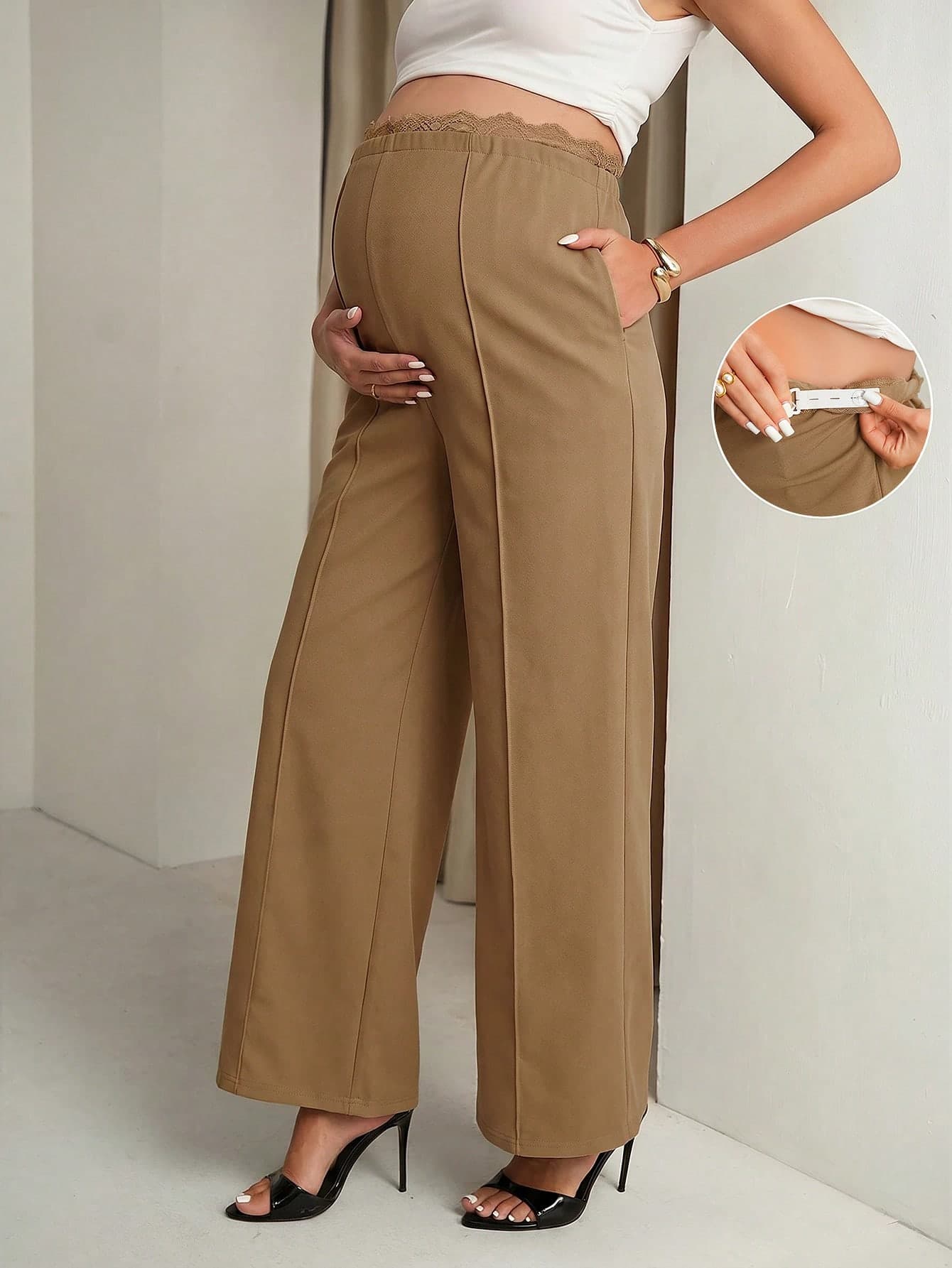 MaterniChic Maternity Solid Color Minimalist Casual Everyday Office Photoshoot Pants Autumn