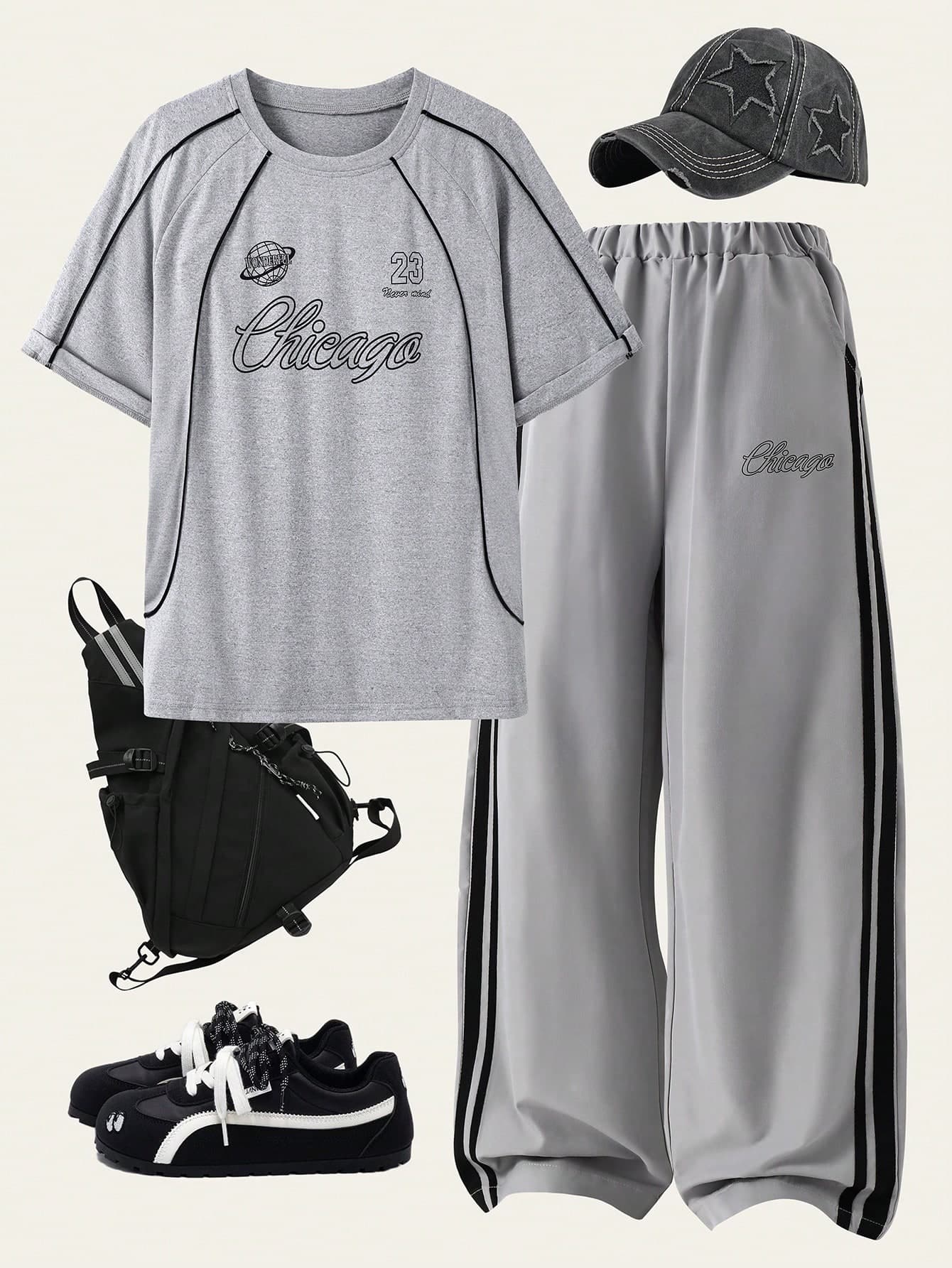 SHEIN Teen Boys Crew Neck Casual Letter Print T-Shirt And Sweatpants Set