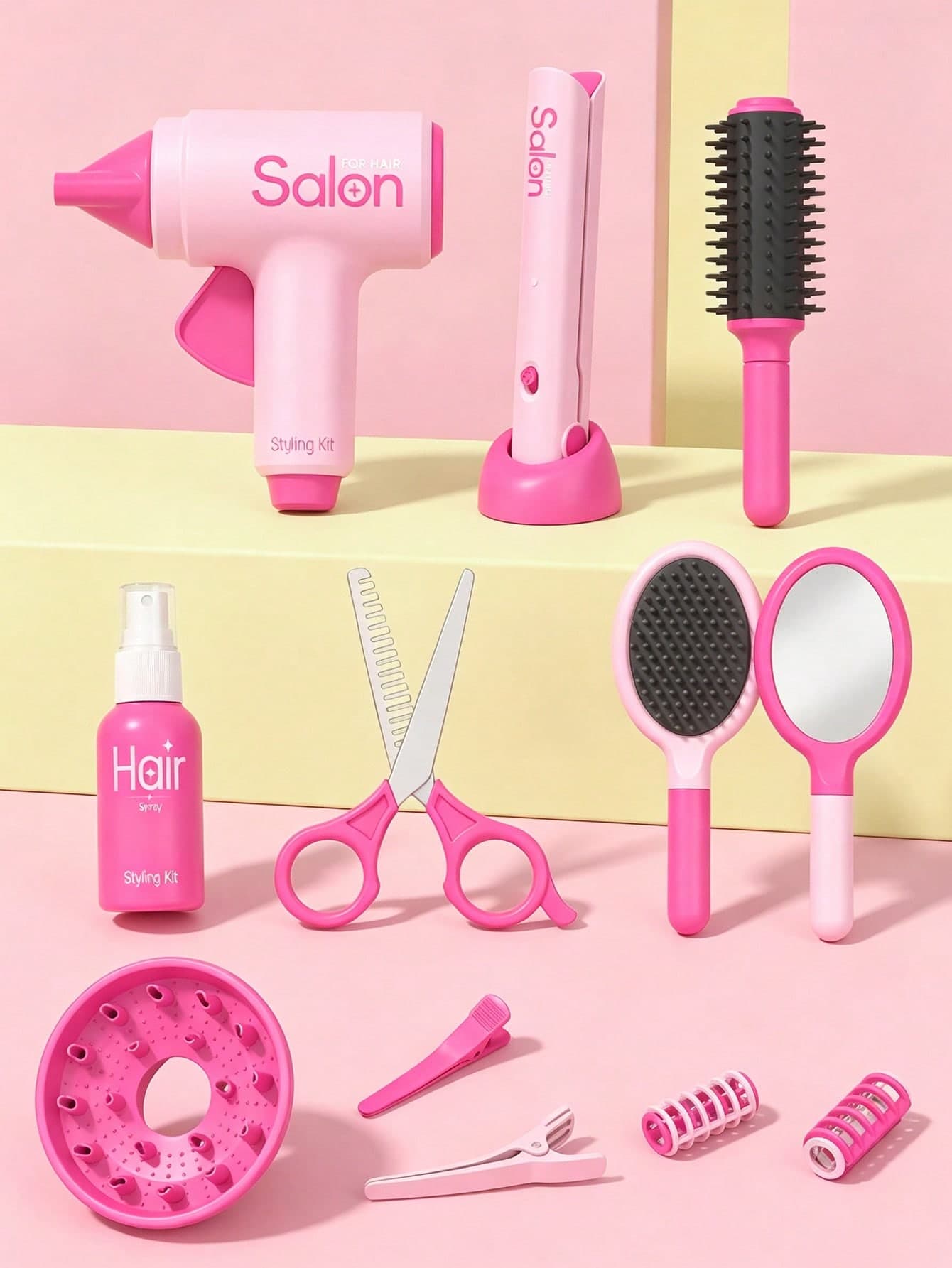 MINKOJA MINKOJA Children's Simulation Hairdressing Salon Toy Set-No Electricity, Girls Play House Hairdressing Tools, Including Hair Dryer Hair Straightener Safety Scissors, Children's Role-Playing Toys, Children's Hairdressing Toys, Girls' Birthday Gifts.