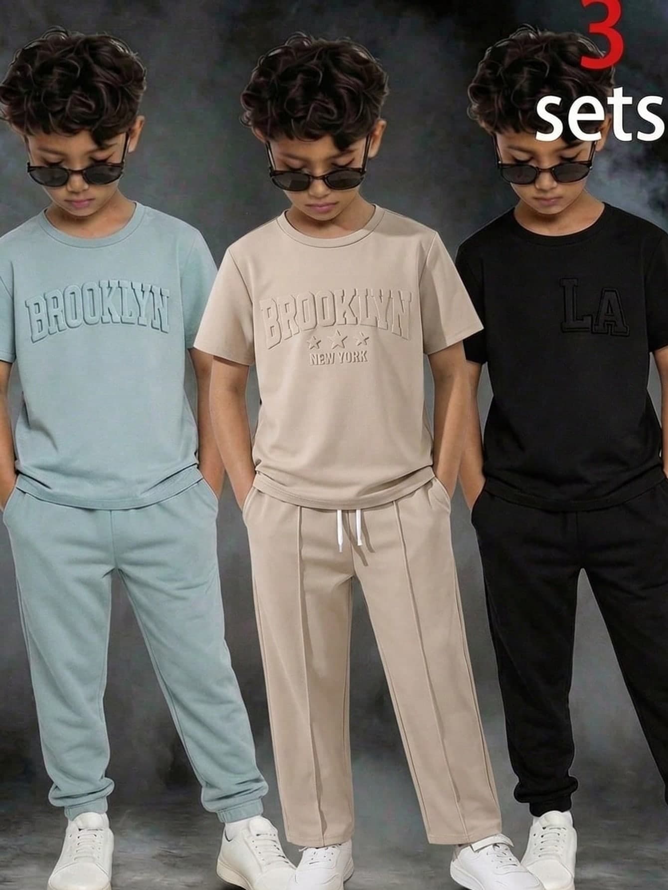 SHEIN 2pcs/Set Kids/Tween Boys' Casual School Sports Graphic Letter Print Round Neck Short Sleeve T-Shirt And Shorts Set, Suitable For Commuting, School, Daily Casual, Sports, Spring/Summer