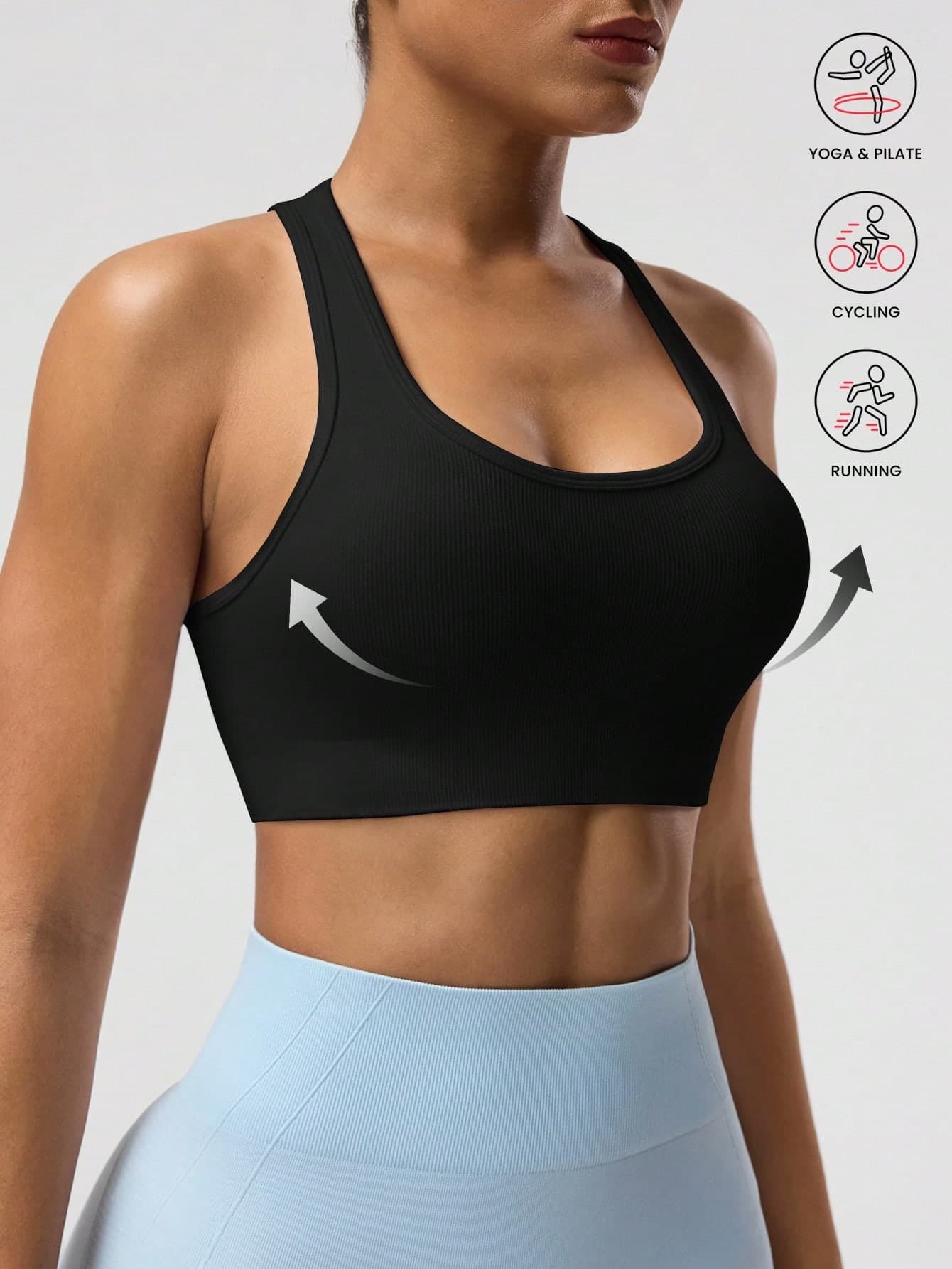 Solea Cove Women's Solid Color Sleeveless Short Yoga Racerback Tank Top Running Bra
