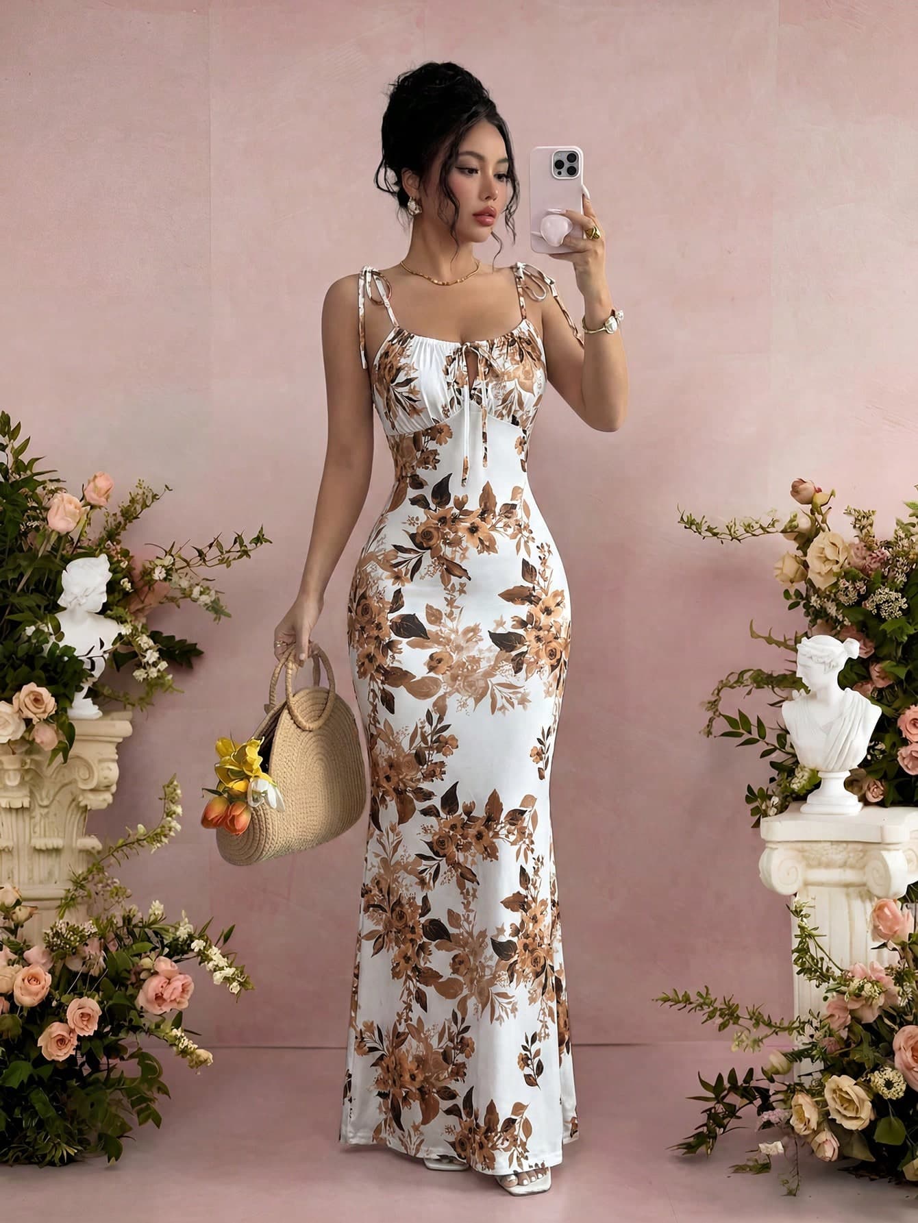 SHEIN Raffinéa Women's Fashion Elegant All-Over Print Spaghetti Strap Dress