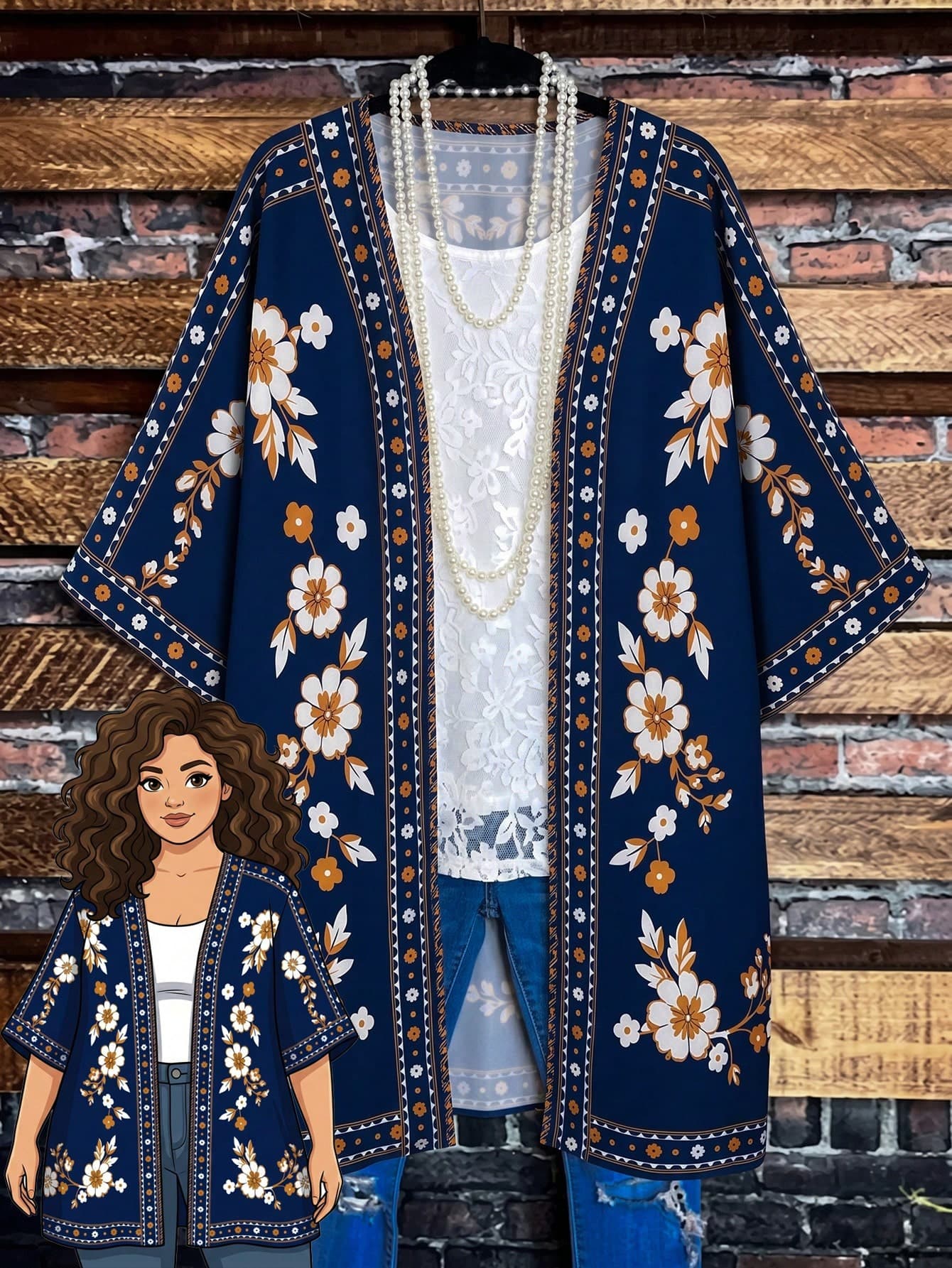 Rusticease Plus Size Women's Spring/Autumn Casual Beach Bussines Vacation Style Floral Print Open Front Jacket