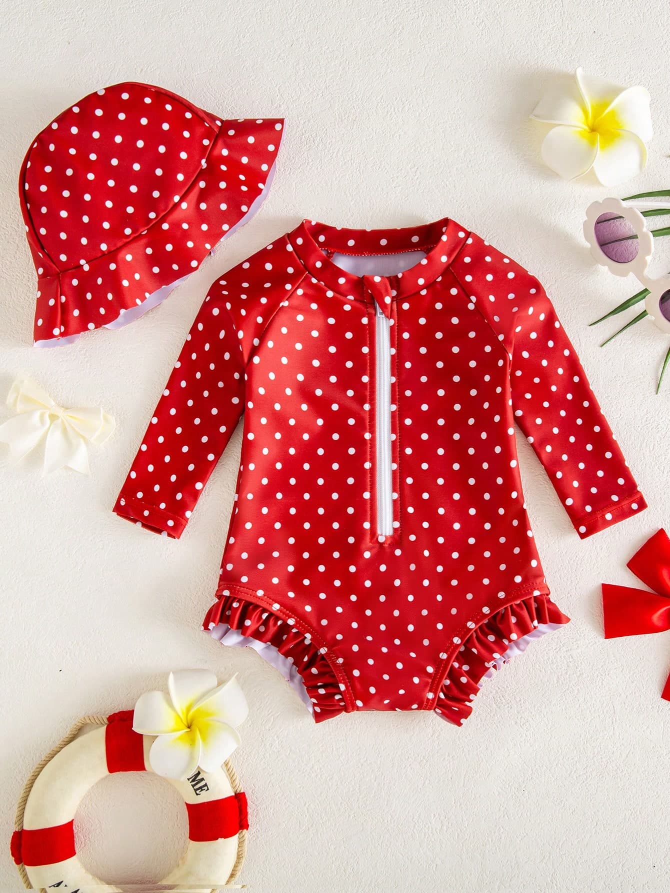 SHEIN Newborn Polka Dot Print One-Piece Swimsuit