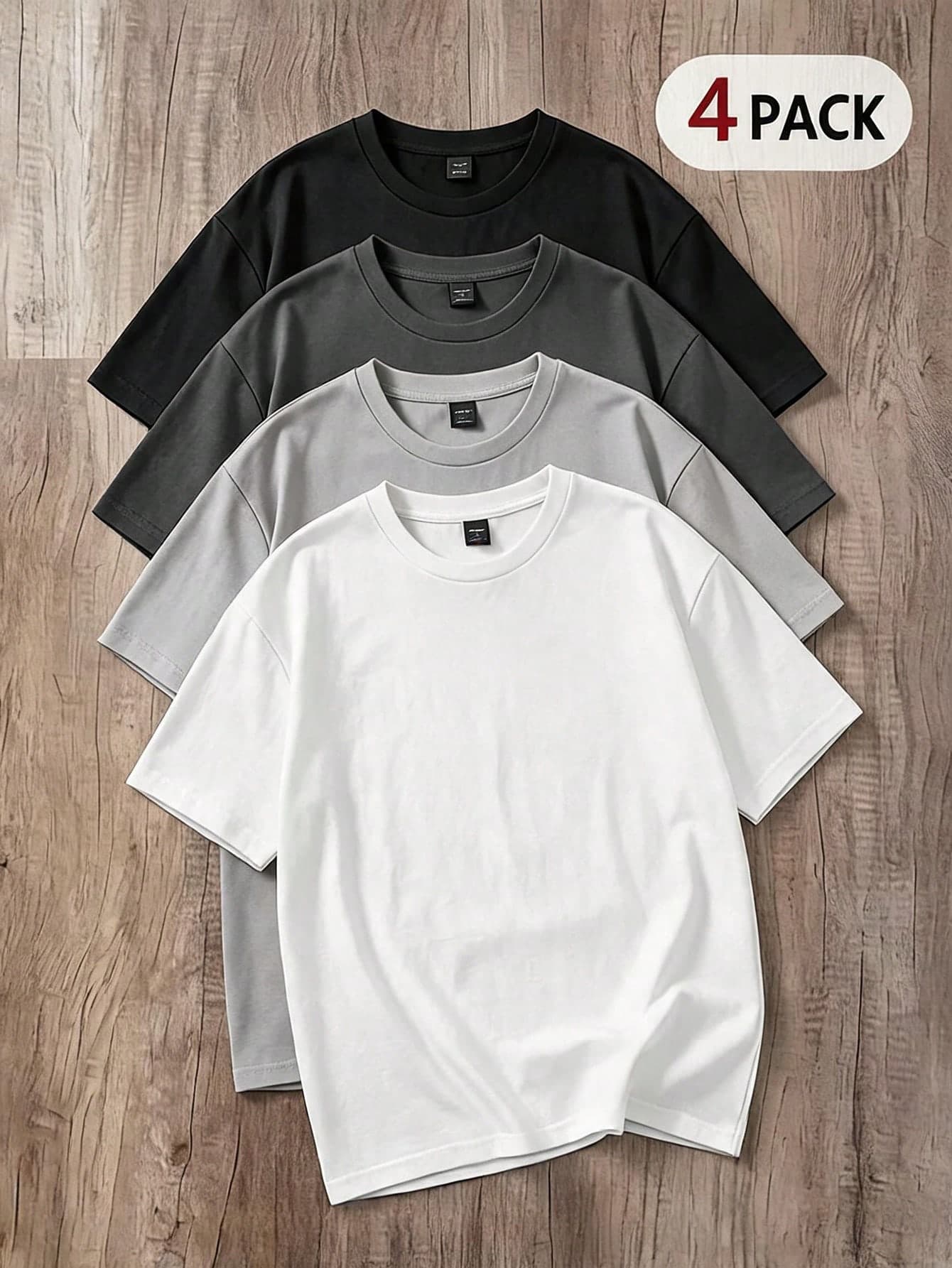 Manfinity Joysei 4pcs/Pack All-Match Knitted Grey System Men T-Shirt, Casual Daily Versatile