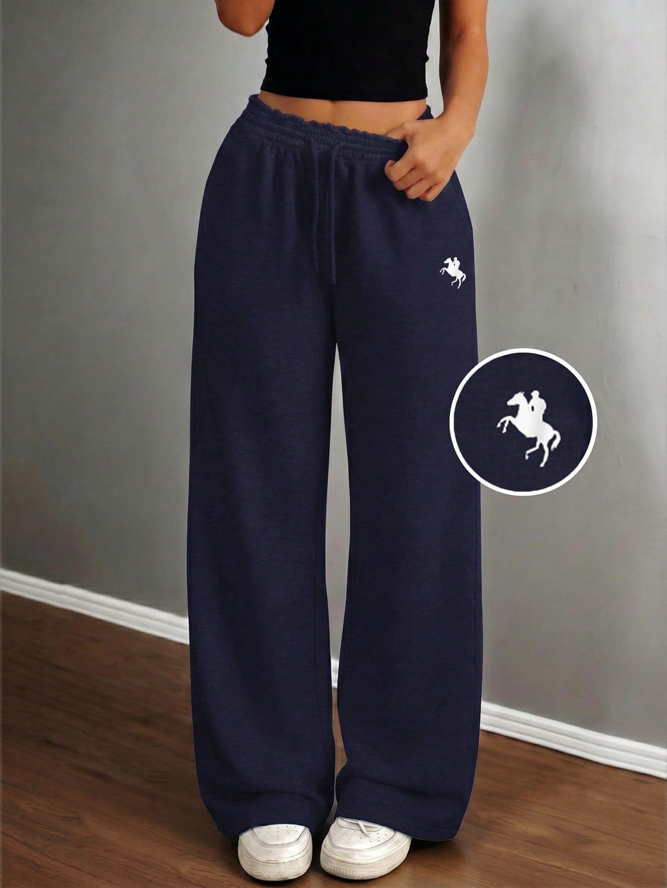 SHEIN Tween Girls Sweatpants Spring Summer Autumn Winter New Pony Embroidery Casual Versatile Snug Fit Low Waist Elastic Waistband Loose Wide Leg Sweatpants Tween Girl