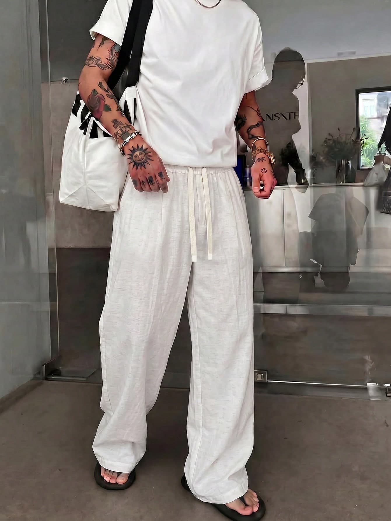STEELVANCE Men's Summer Linen Loose Wide Leg Pants Vacation Casual
