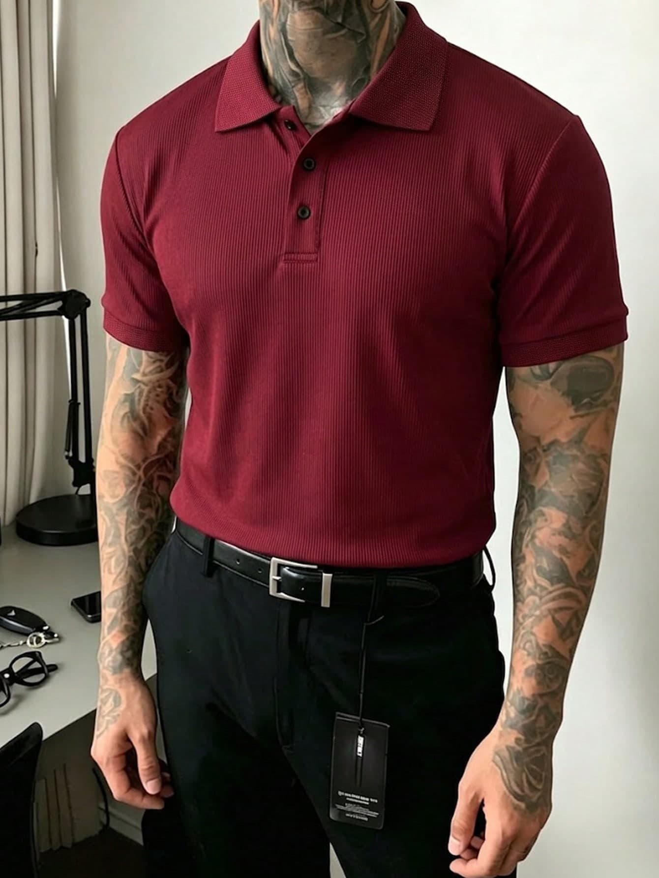JOLTRO Men's Solid Color Short Sleeve Casual Commute Polo Shirt, Formal