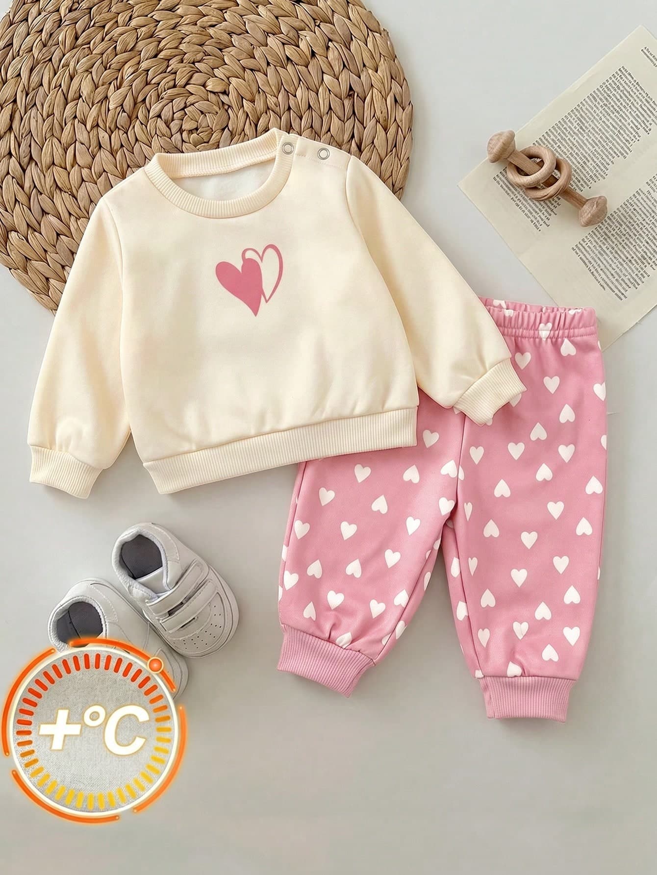 SHEIN Newborn Baby Girl Loose Casual Minimalist Comfortable Round Neck Pullover Cartoon Pattern Set