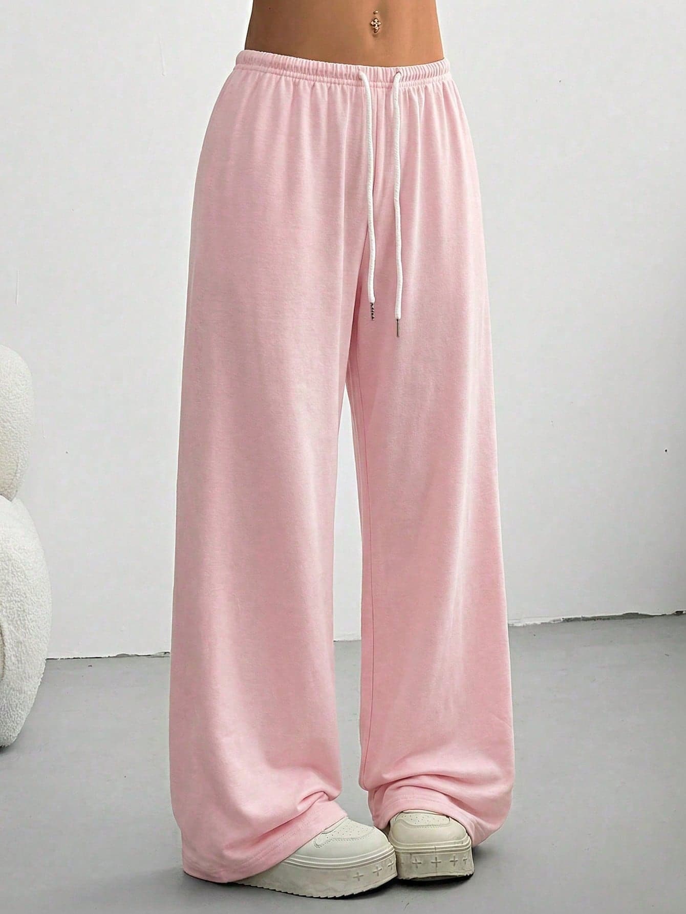 CovetEZ Women's Lightweight Light Pink Front Tie Loose Casual Sports Pants,Winter Athleisure Gym Summer Daily Wear,Back To School,Graduation Ceremony