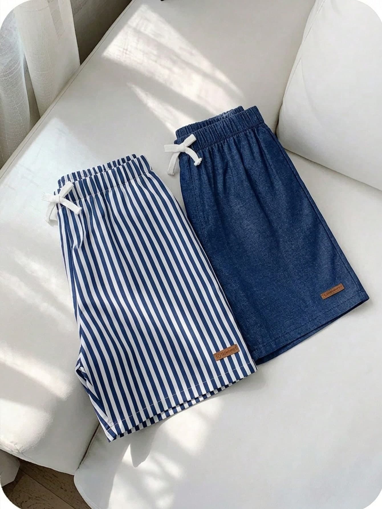 Kids 2pcs Tween Boy Letter Label Striped Elastic Waist Shorts Set Suitable For Spring/Summer , Daily Wear, Sports, Outings, School, Parties, Festival