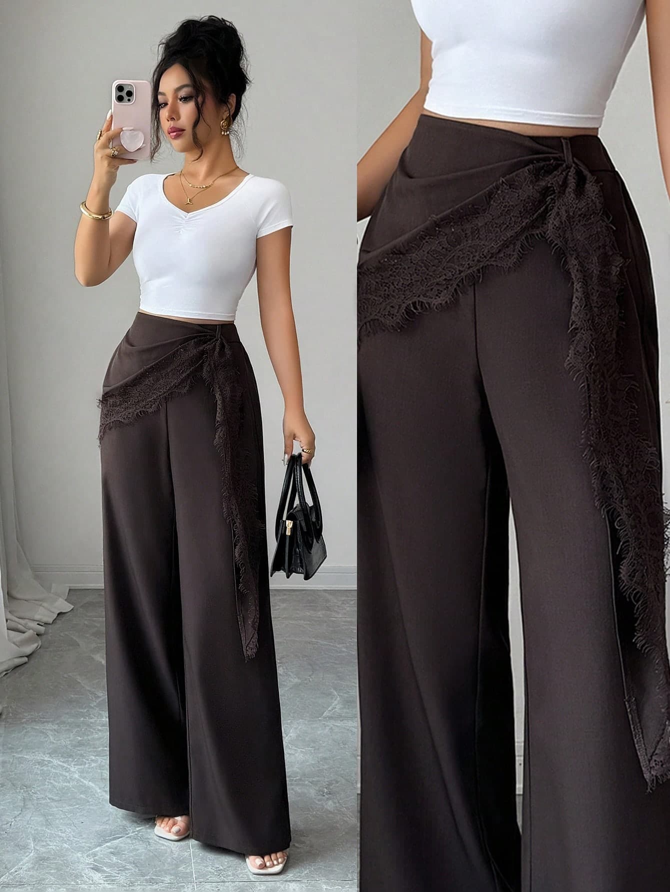 Elenzga New Women's Lace Patchwork Casual Long Pants, Elegant Casual Women's Long Pants