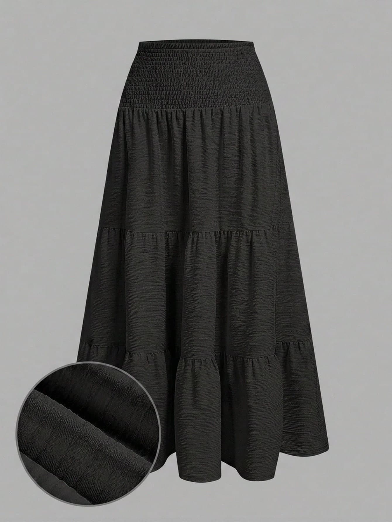 SHEIN MOD Women's Solid Color Waist Gathered Casual Skirt For Vacation Black Autumn