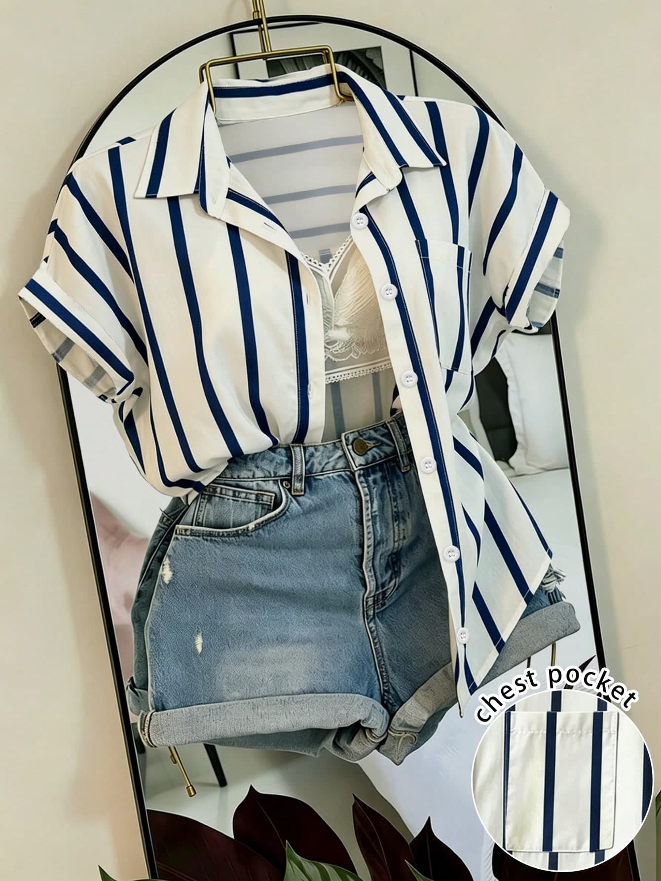 Franclia Striped Pocket Casual Vacation Shirt