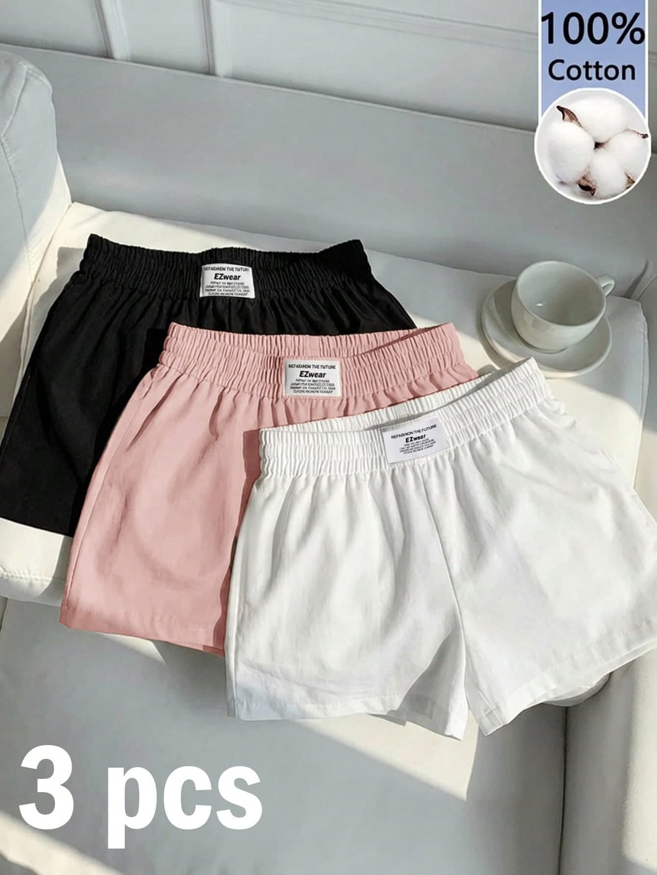 Comfortcana 100% Cotton Women's Solid Color Shorts, 3-Pack Suitable For Summer