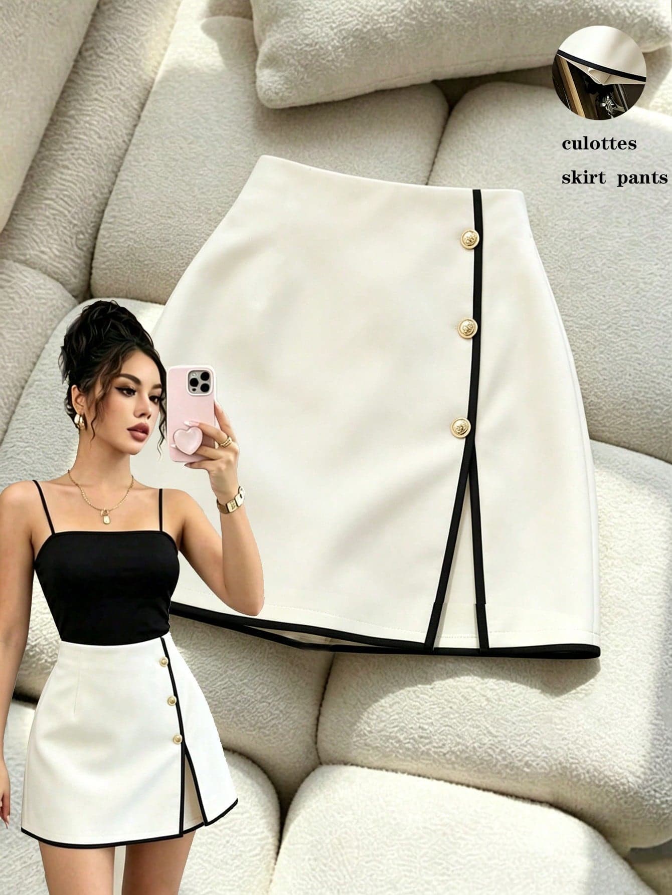 SHEIN Franclia Summer New Arrival, Casual Commuter Versatile Women's Shorts, Skort, Half Skirt, High Waist Slimming Split Mini Skirt, All Season Shorts For Spring, Summer, Autumn, Winter, Holiday, Birthday, Party, Commute, Date, Y2K, Vacation Outfits, Solid Color, Beige, Bottoms, Women's Clothing