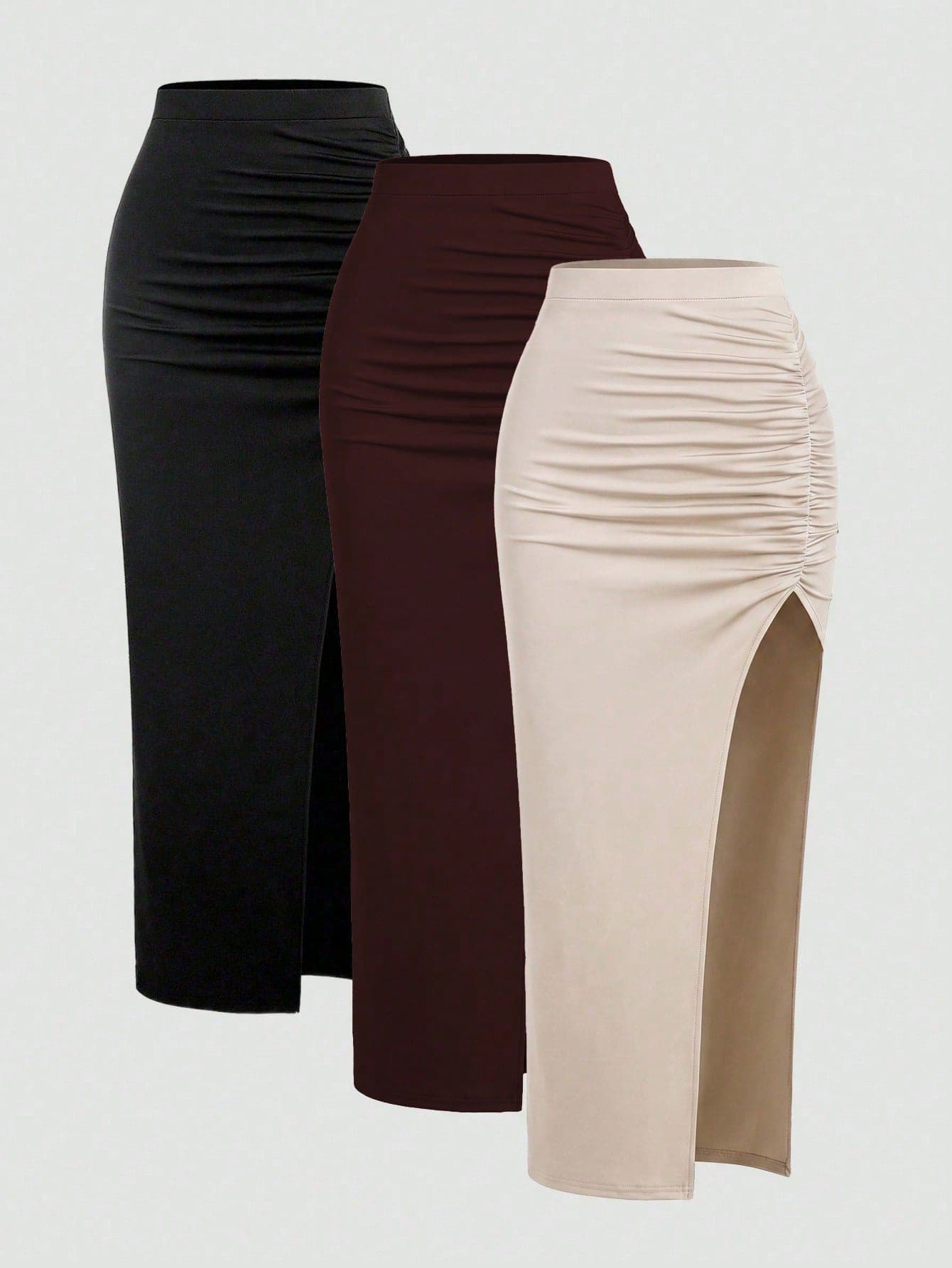 Sweetra Women's Summer Casual Ruched High Slit Bodycon Skirt Y2K Outfit Maxi Women Outfit
