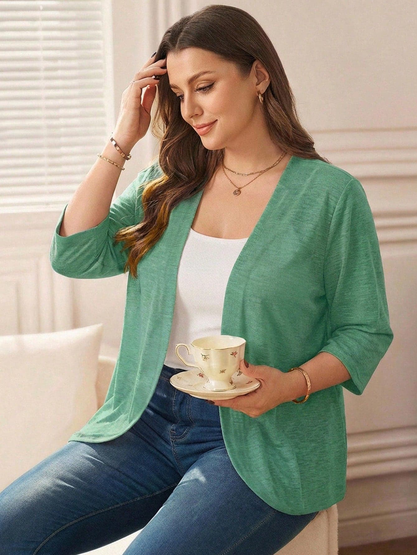 Rosumi Plus Size Vacation Outfits Woman Women Cardigans Solid Color Asymmetric Hem Casual Resort CostumeJacket Fall