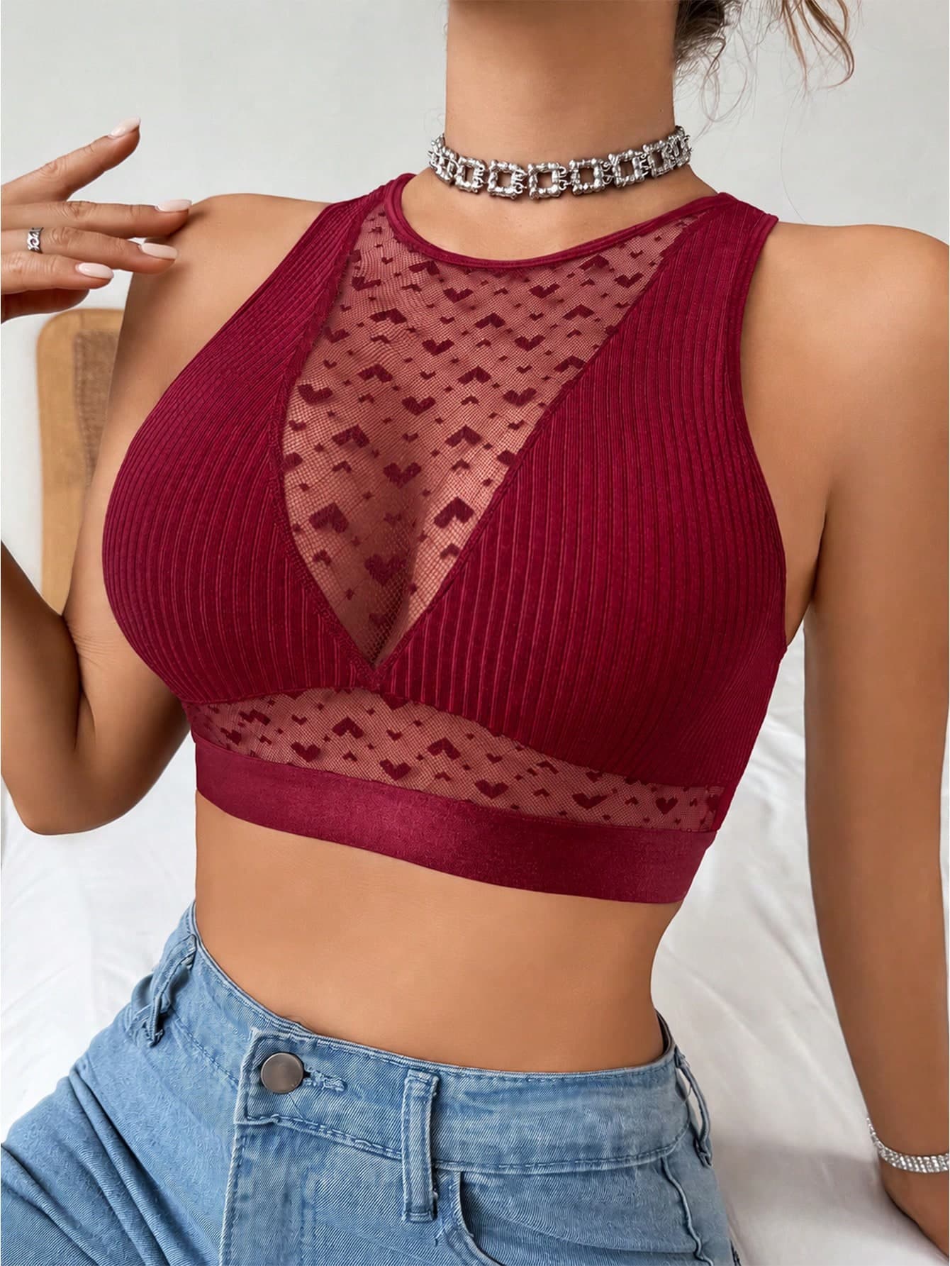 NudeFit Minimalist Comfortable Sexy Lace Patchwork Heart Women's Bra