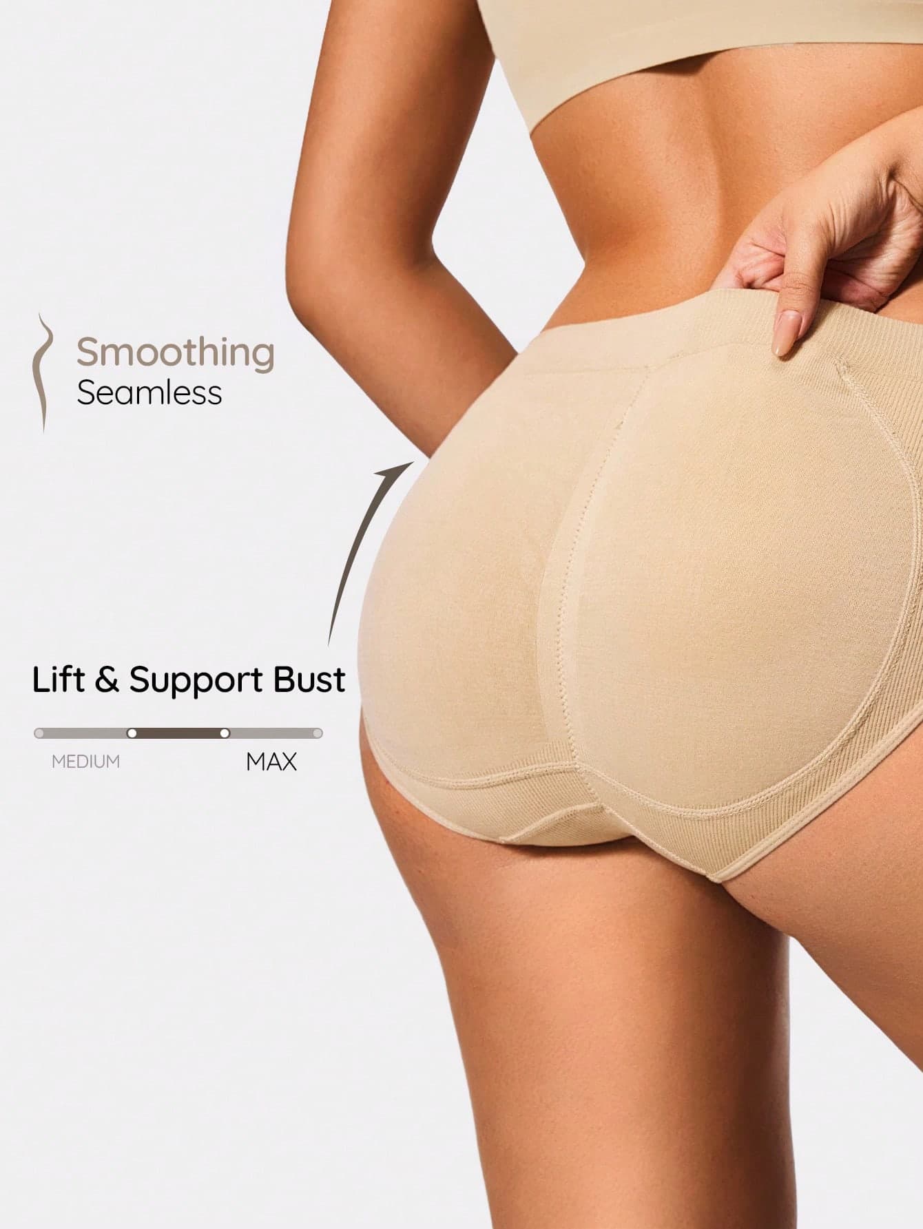 SHAPORA Women Solid Color Slim Fit Shapewear Lift Buttocks Briefs, Casual Everyday Wear Panty