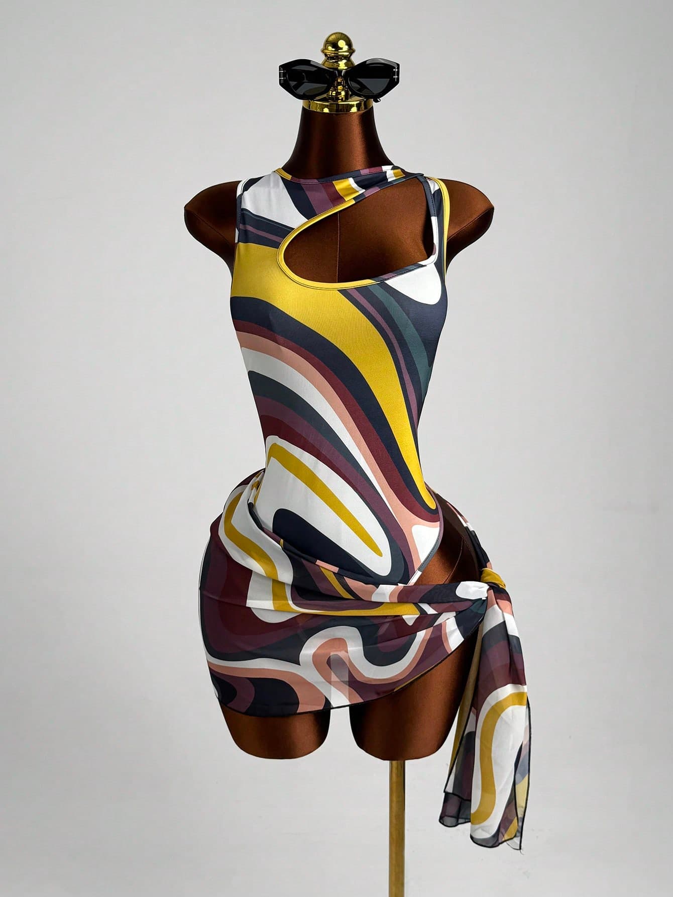 Maweii Plus Size Women Sexy Hot Girl Striped Print Triangle Bodysuit & Wrap Skirt 2pcs Set