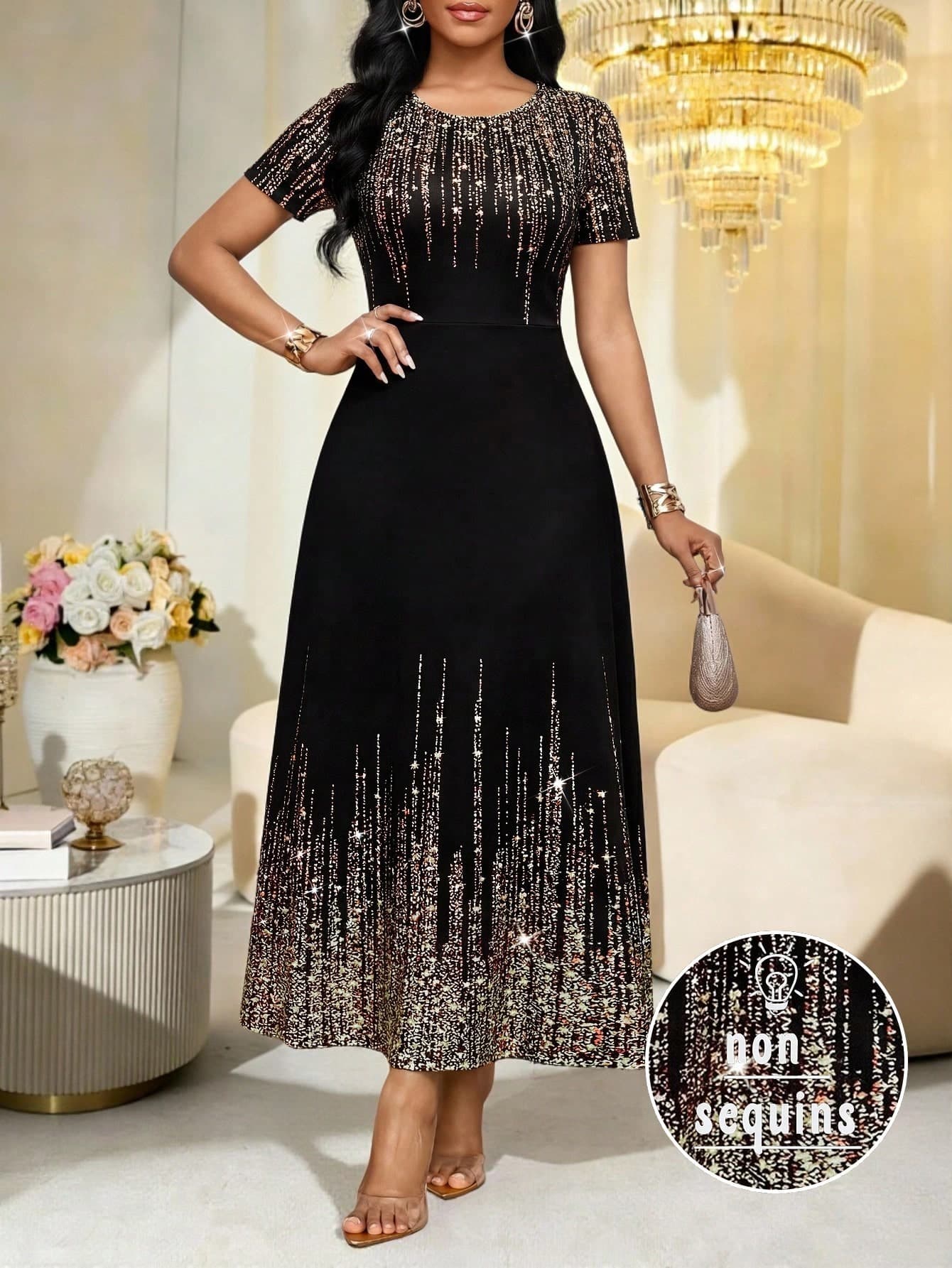 SHEIN Lady Women's Elegant Party Glitter Print Dress ,Summer Dress,Spring Dresses For Women