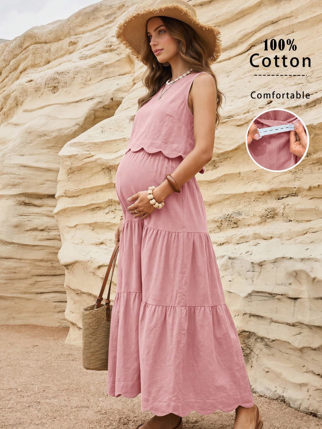 Boho Mama Maternity Vacation Casual Solid Color Tank Top & Skirt 2 Pieces Set