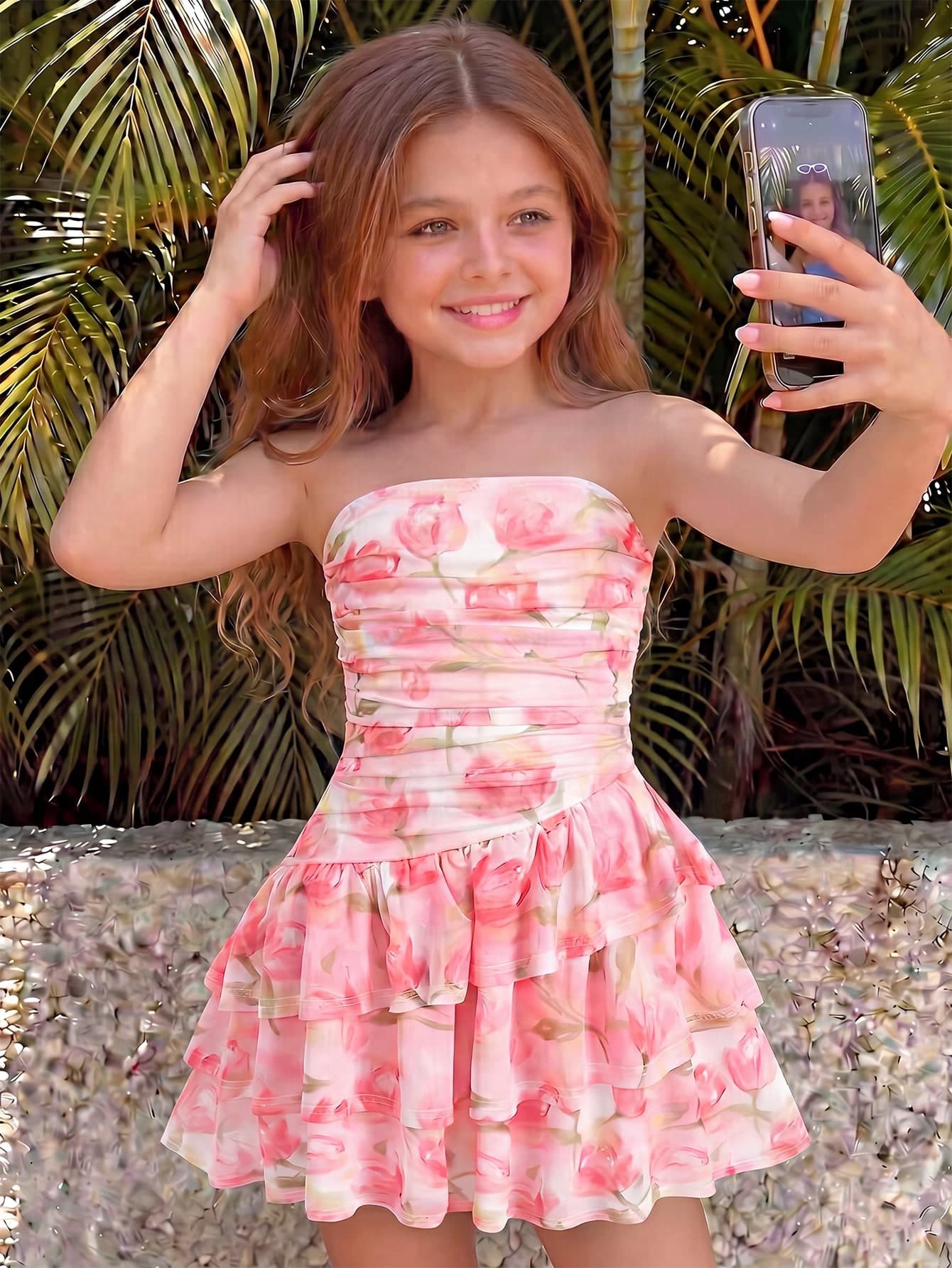 SHEIN Tween Girl Fashionable Elegant Ditsy Floral Round Neck Sleeveless Dress, Versatile For Travel, Vacation, Streetwear, Suitable For Any Occasion, Sister Outfit, Parent-Child Matching, Cute Girl Outfit, Tween Girl