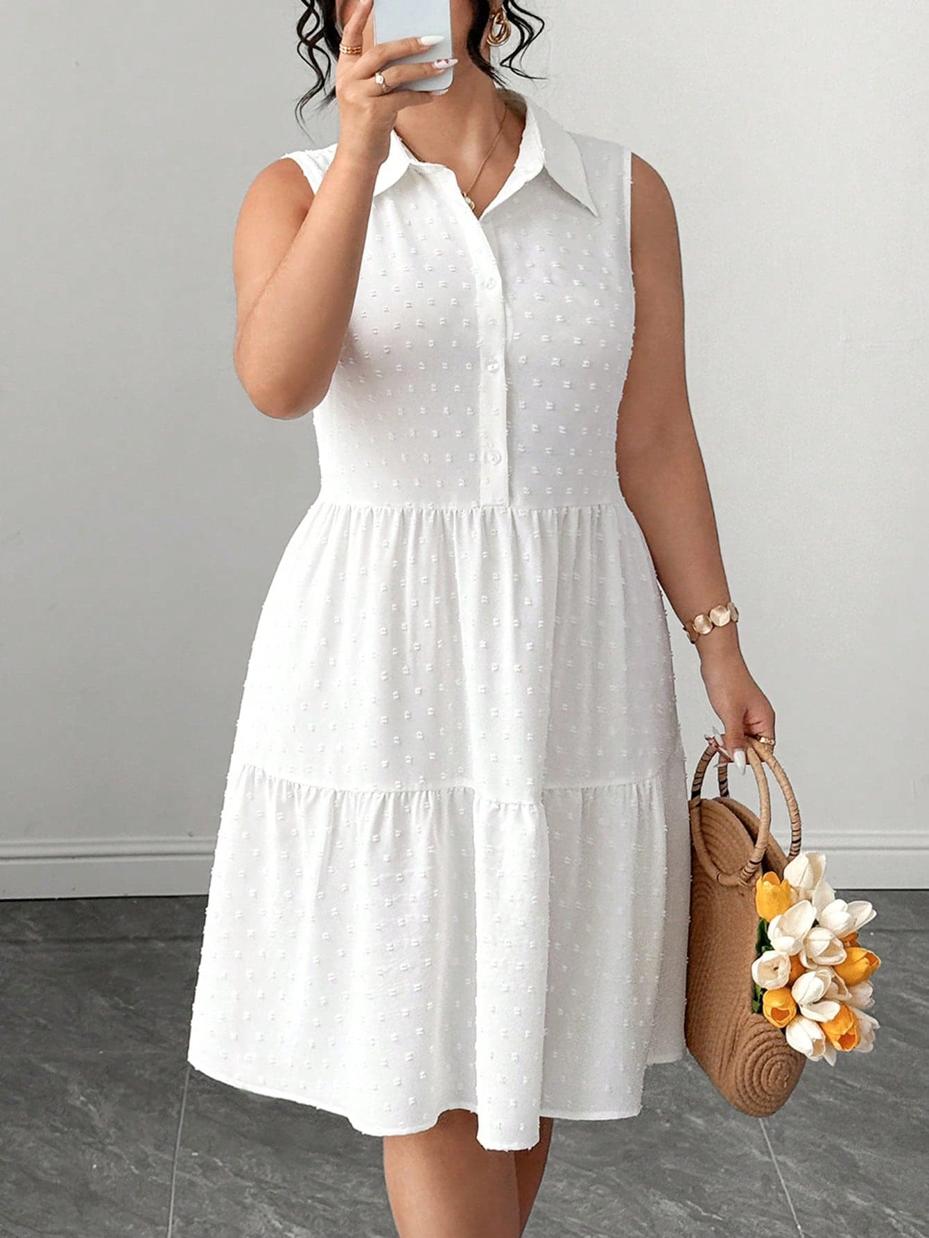 Elenzga Plus Size Summer Casual Solid Color Sleeveless Dress