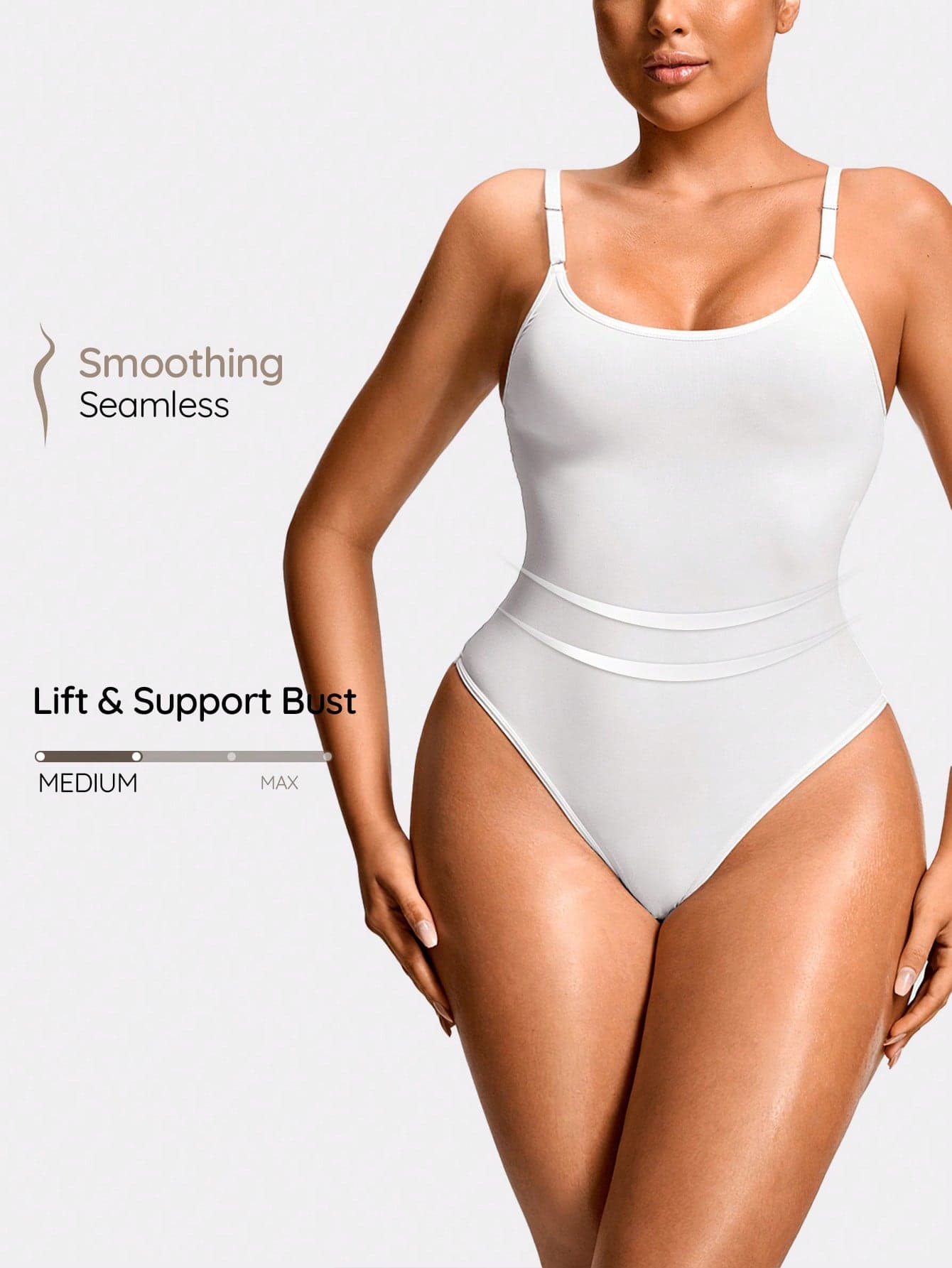 SHAPORA White Shaping Thong Shapewear Bodysuit Body Shaper Bust&Butt Lifter-Tummy Waist Control