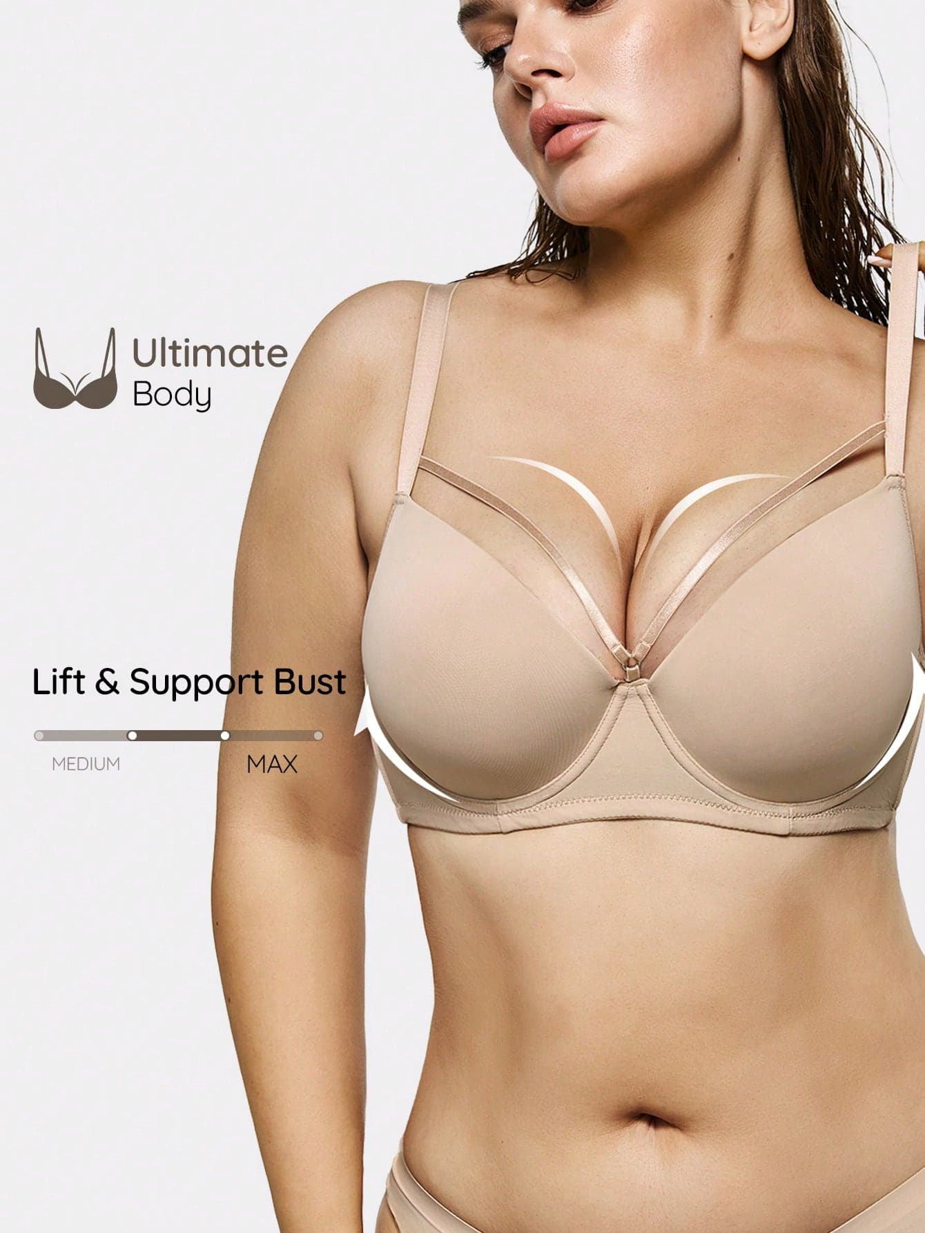 SHAPORA 1pc Plus Size Apricot Color Underwire Bra