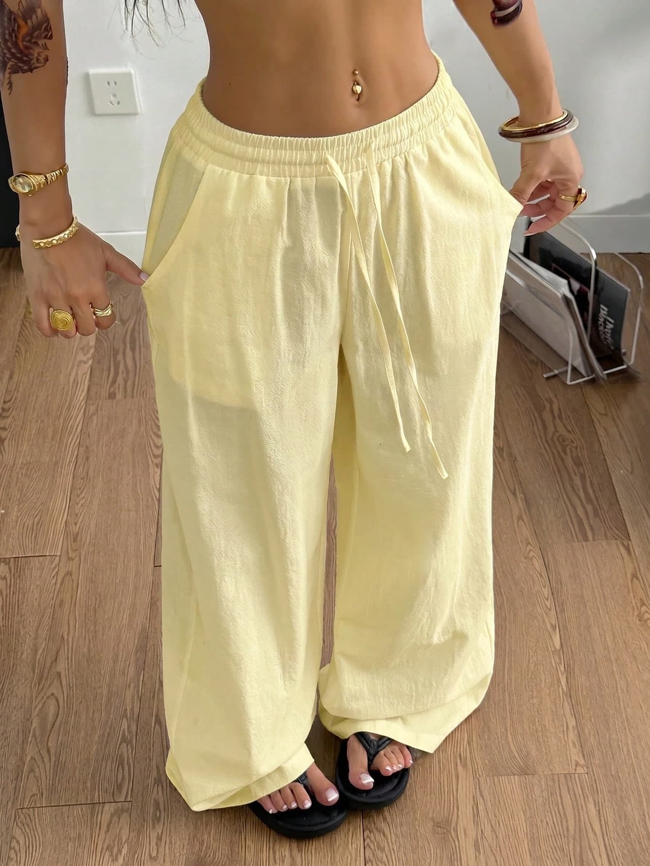 Coolane Women's Summer Country Concert Going Out Beach Outfits Boho Basic Minimalist Washed 100%Cotton White Pants Curved Hem Pants
