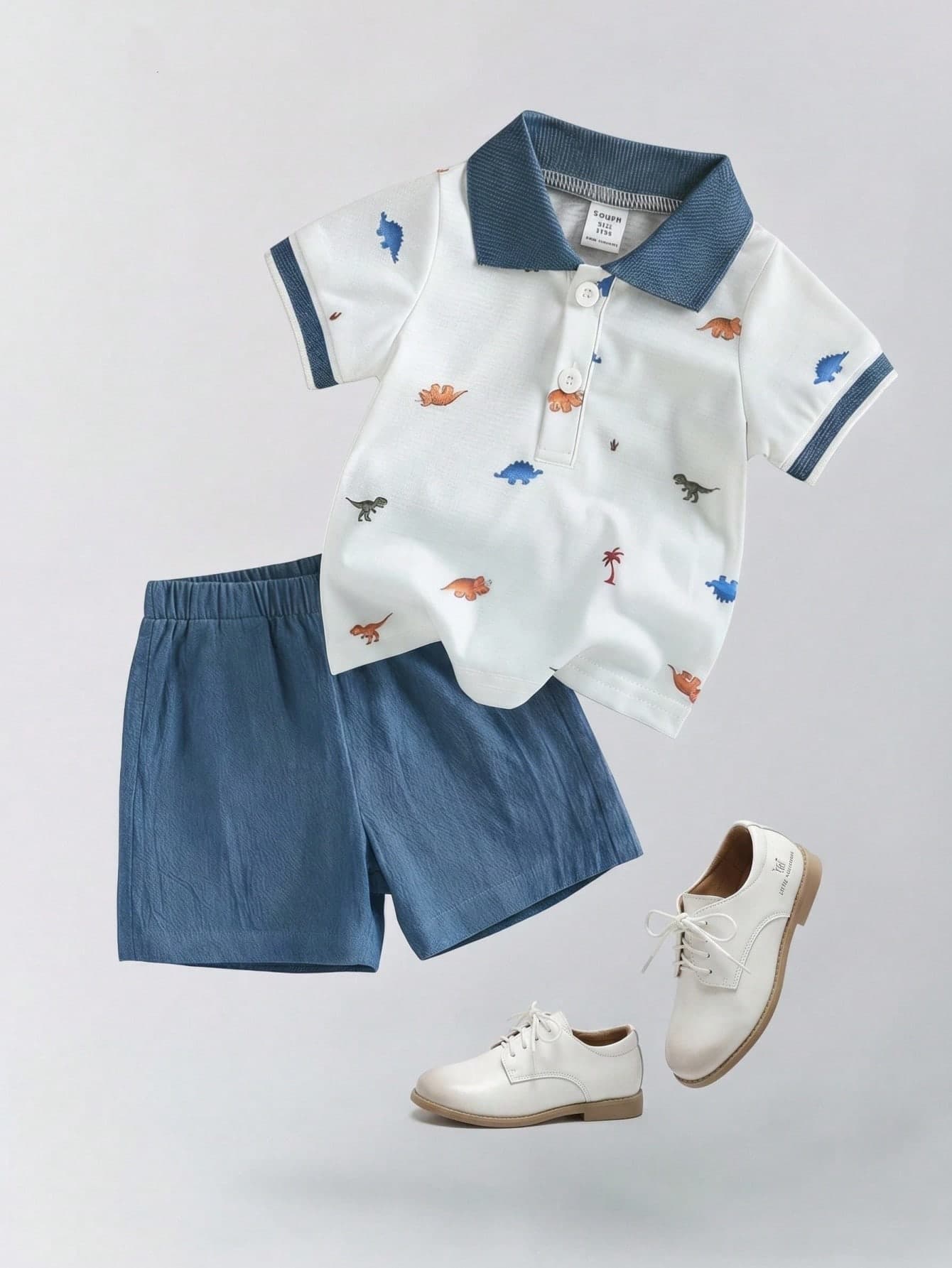 SHEIN Summer 2-Piece Set For Newborn Baby Boy, Fashionable Casual Outfit With Polo Shirt Featuring Palm Tree & Boat Print, And Elastic Waist Shorts, Comfortable Fabric, Suitable For Newborn To 1 Year Old, Perfect For Daily Wear And Outdoor Activities