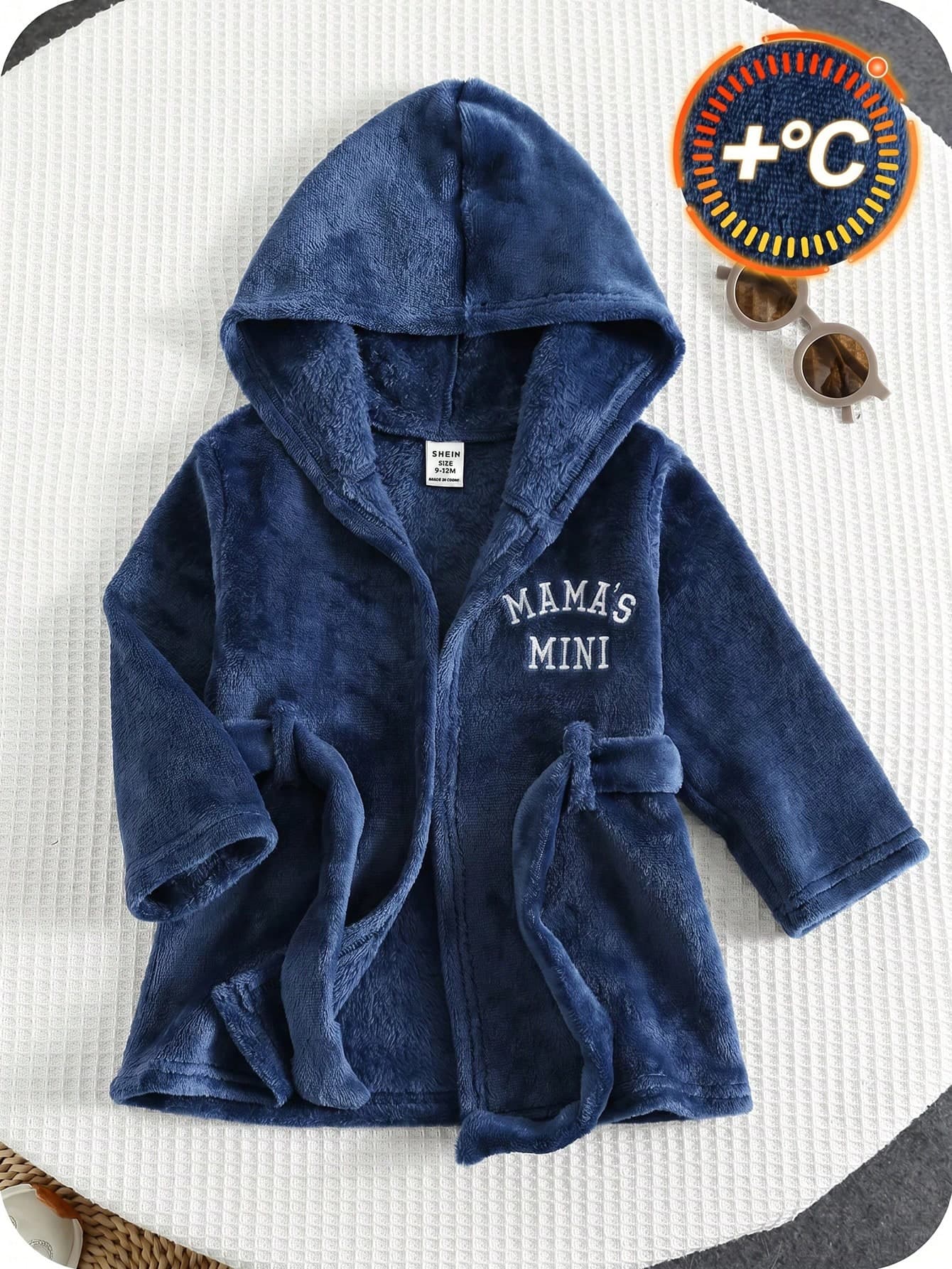 SHEIN Newborn Baby Boy Cute Fluffy Letter Pattern Blue Hooded Loungewear Bathrobe Autumn Winter Pajamas