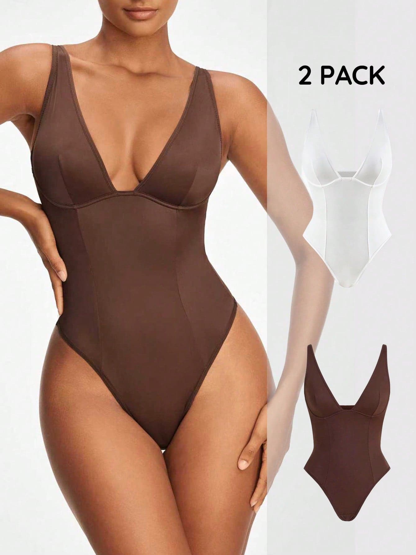 SHAPORA Sexy Women's Shapewear Bodysuit 2 Pack Sleeveless Backless Fabric Casual Tummy Control Design