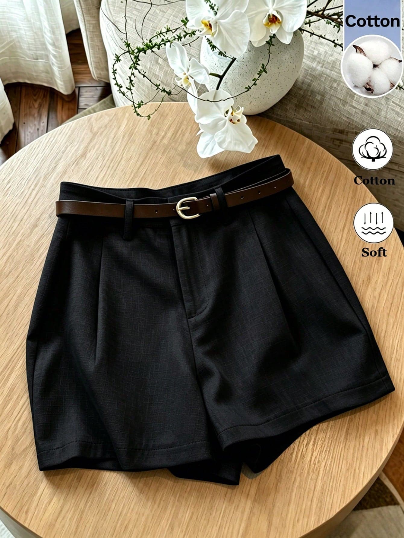 Franclia Casual Commuter Fashion Versatile Mid-To-High Waist With Belt Summer New Khaki Solid Color Women's Shorts Pants