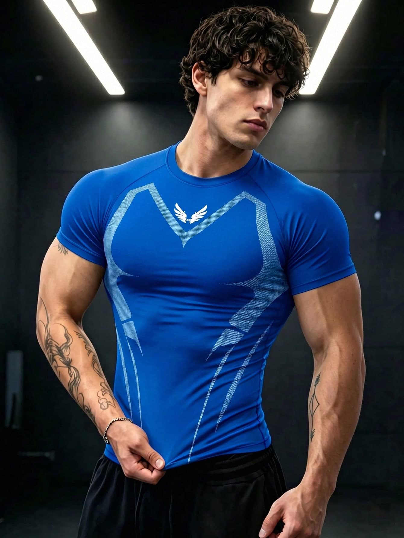 GymBeat Men's Summer Wing Print Crew Neck Raglan Sleeve Slim Fit Short Sleeve Sports T-Shirt, Gym