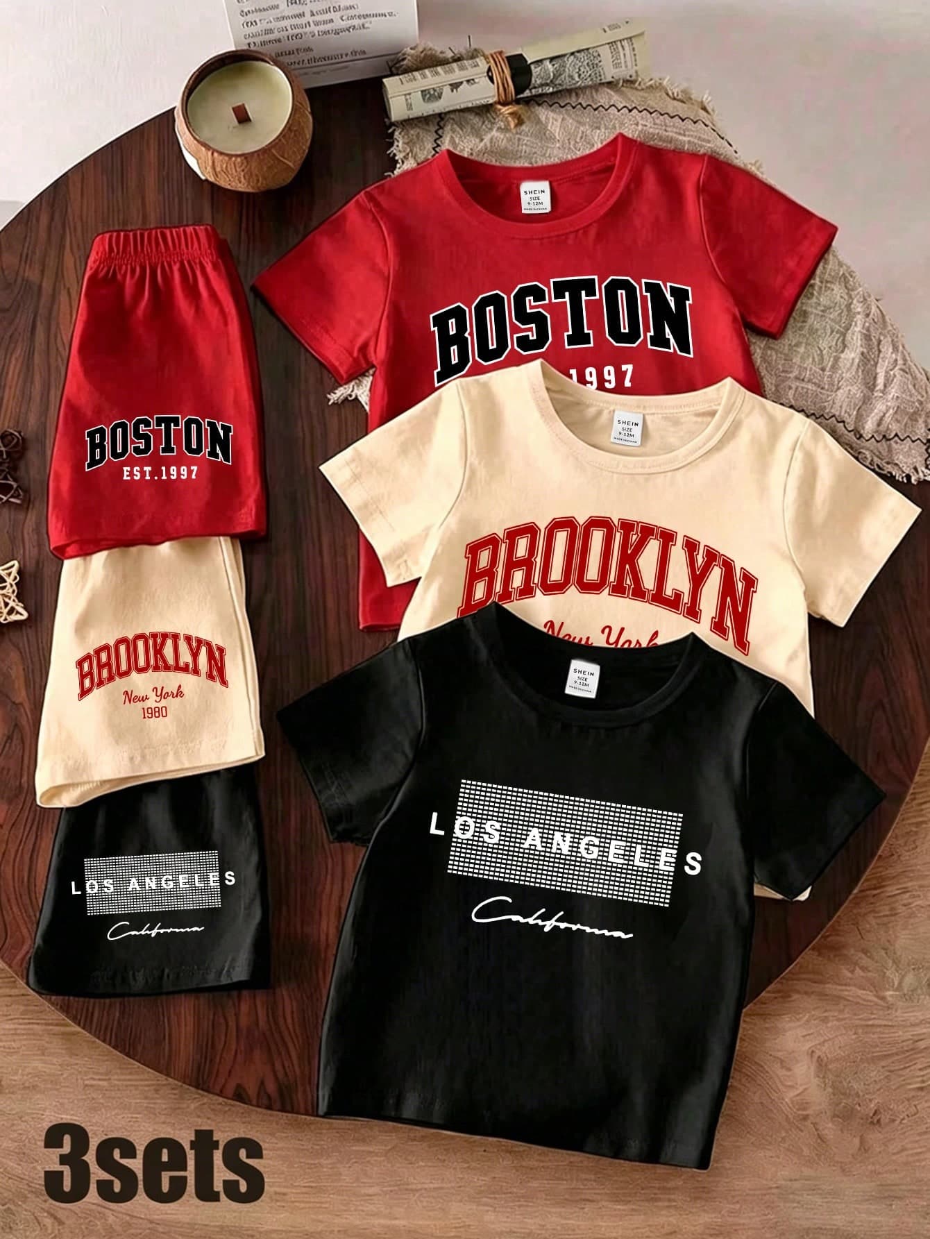 3 Sets,Combination Set Summer Cool Youthful Sports Minimalist Casual Style Outing Choice Minimalist Letter Print Pattern Black T-Shirt With Shorts