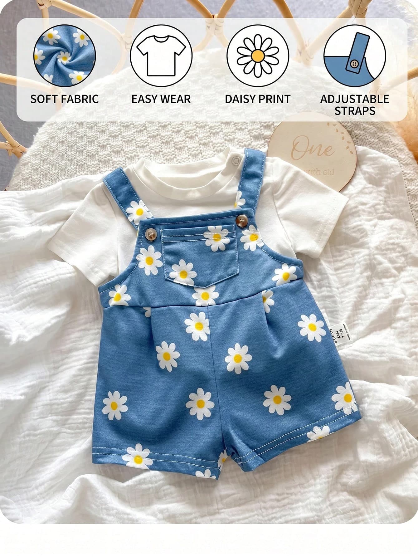 SHEIN Newborn Baby Girl Cute Versatile Pink Heart Romper, Summer