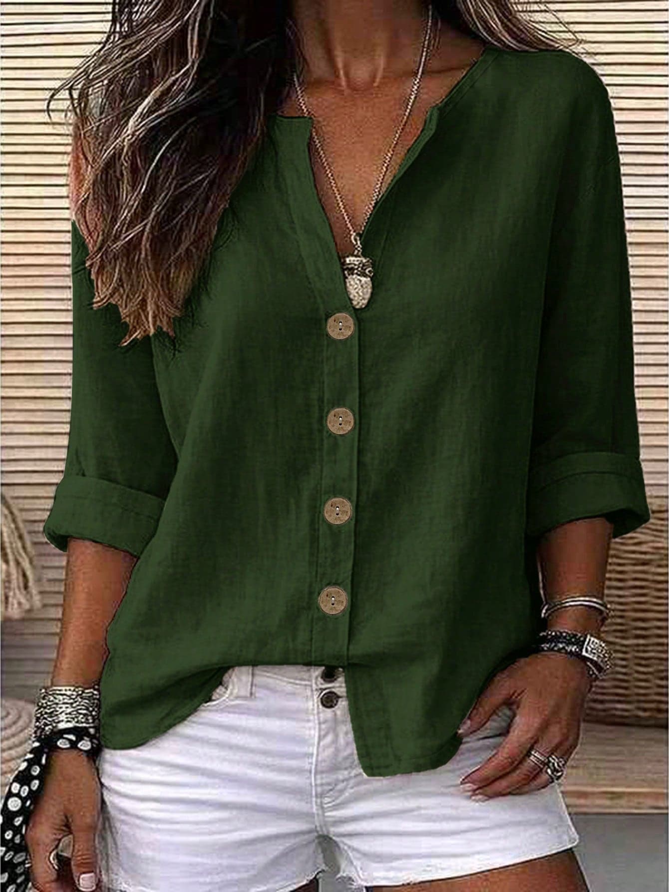 Zayélia Lady's Smooth-Woven Elegant And Simple Casual Summer Blouse, Work Shirt