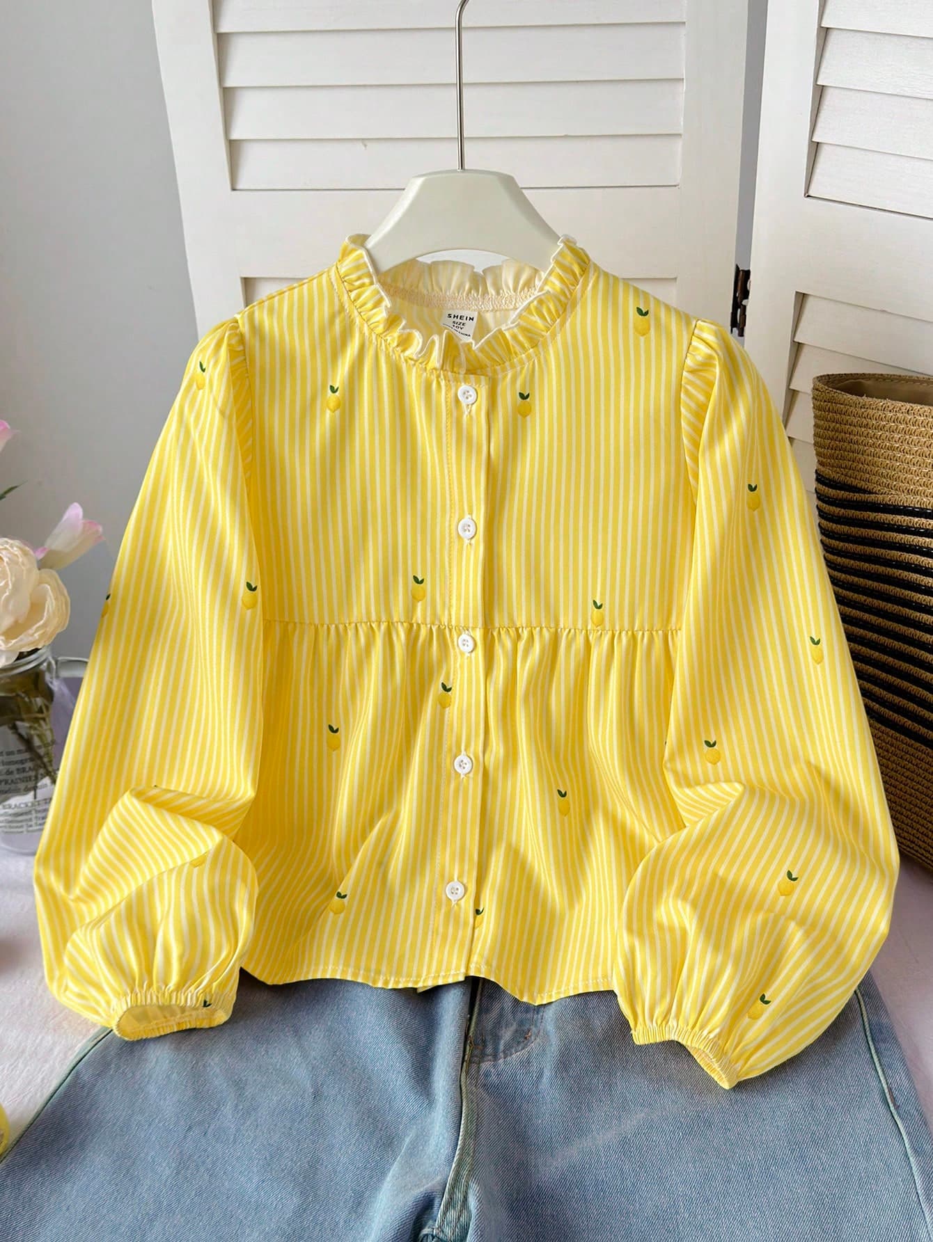 SHEIN Tween Girl Tween Girls Casual Everyday Comfortable Loose Ruffle Collar BlouseKIDS