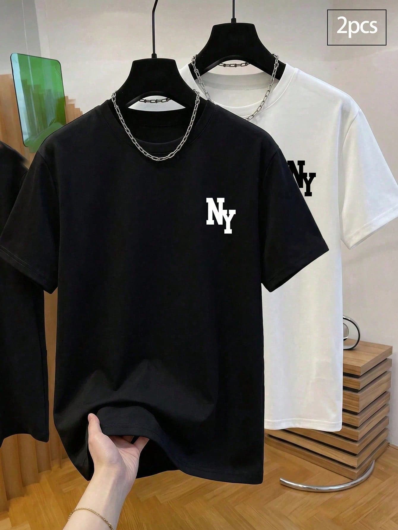 SHEIN Vacaura 2pcs/Set Teenage Boys Short Sleeve T-Shirts