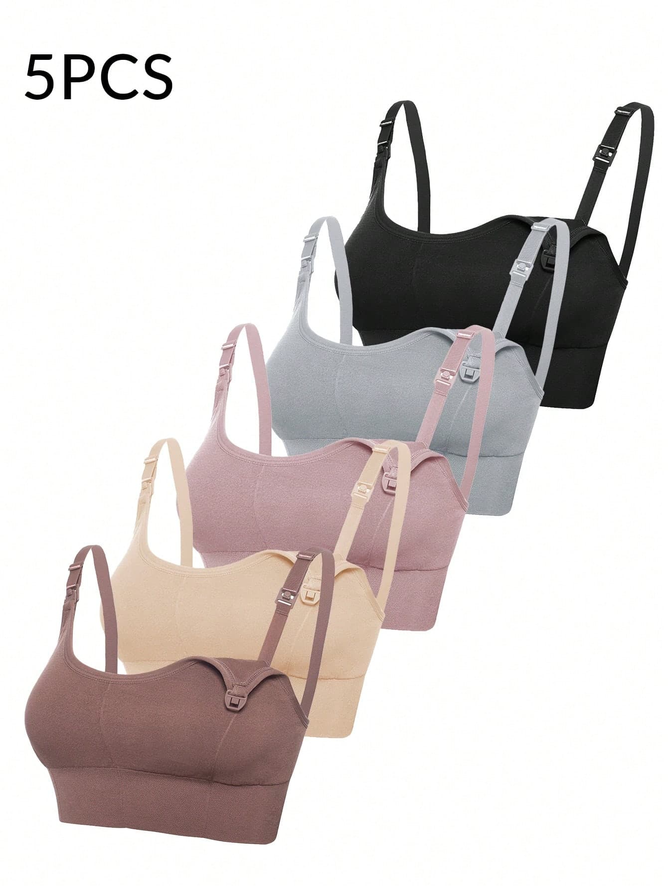 Moonlight&Mama Women's 2026 Seamless High-Quality Non-Wired Comfortable Detachable Clip Nursing Maternity Bra 5pcs/Set