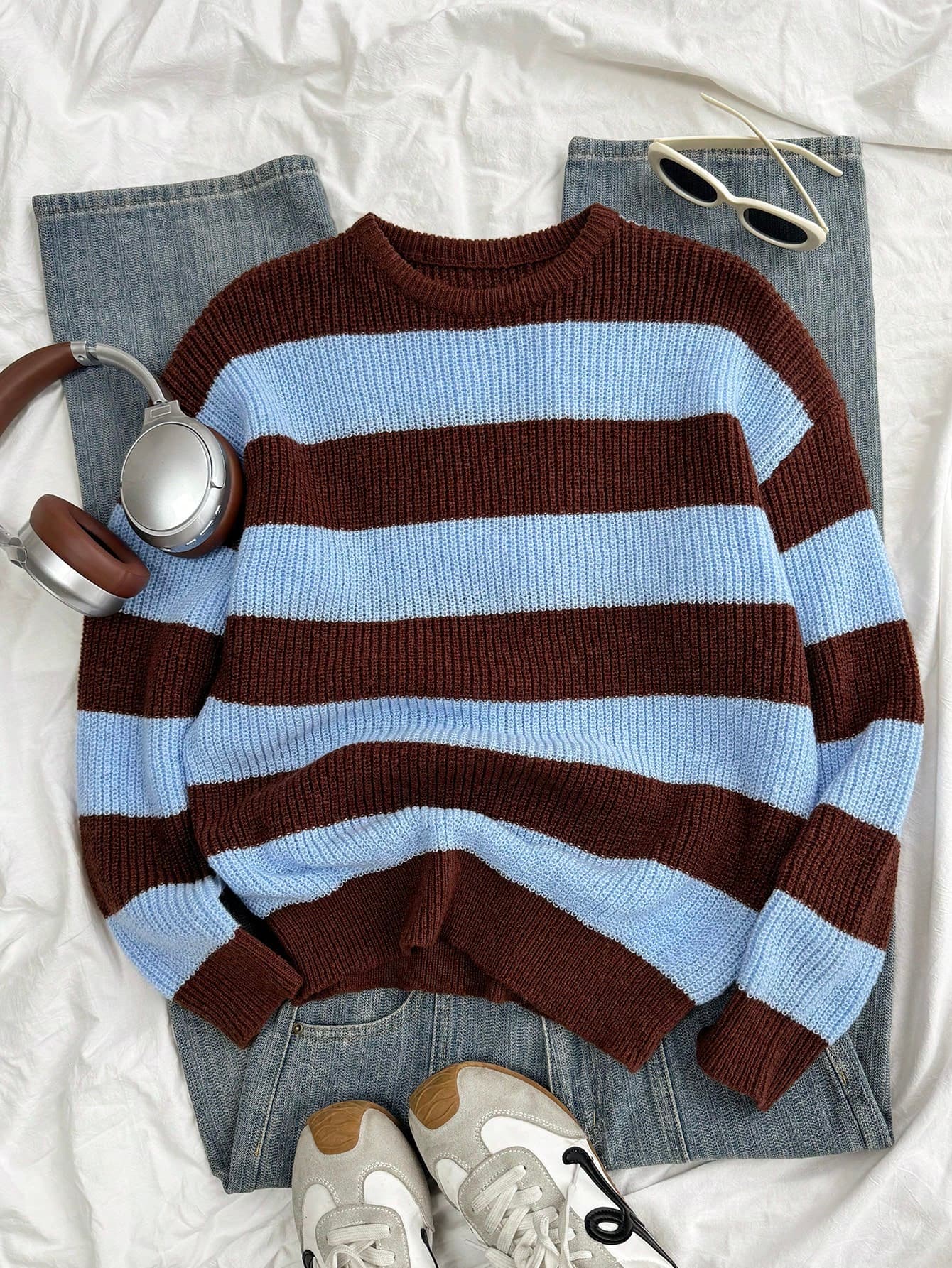 SHEIN Solid Color Casual Lazy Pullover Sweater Women Round Neck Autumn/Winter New Loose Versatile Knit Crop Top